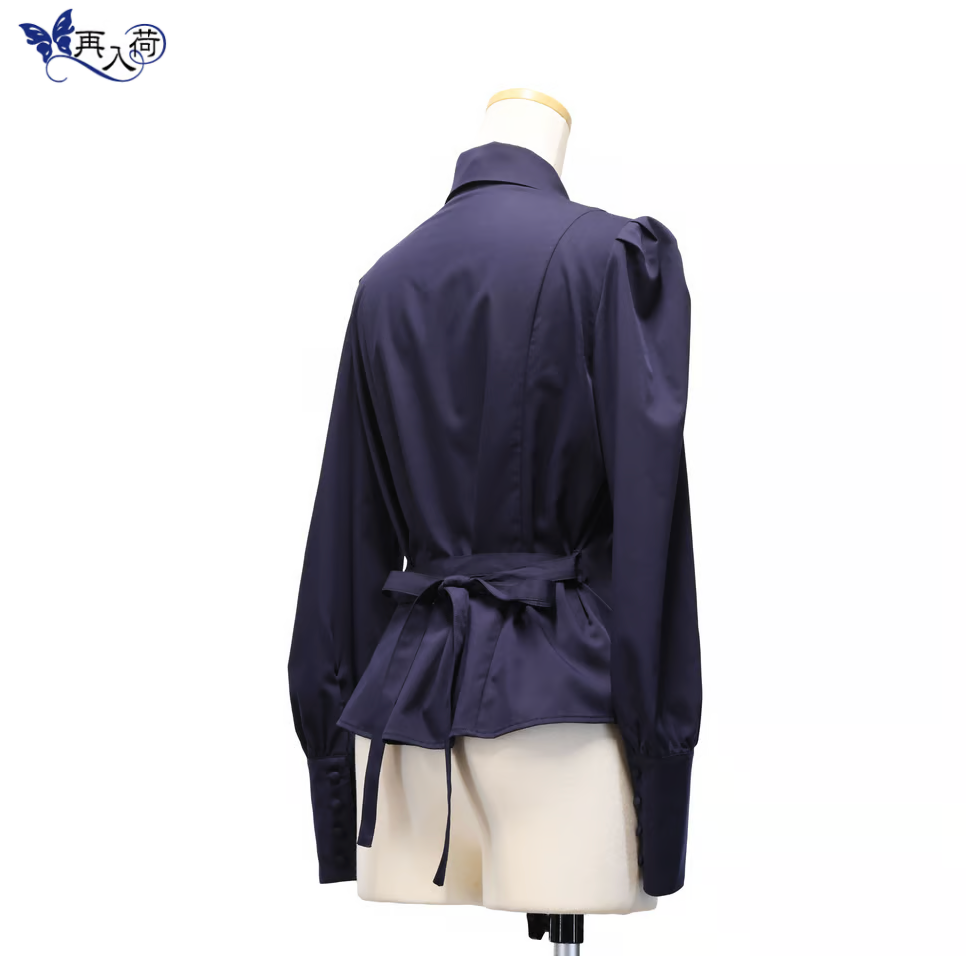 [Sheglit] Sheglit Bishop Sleeve Jabo Blouse Navy M/L