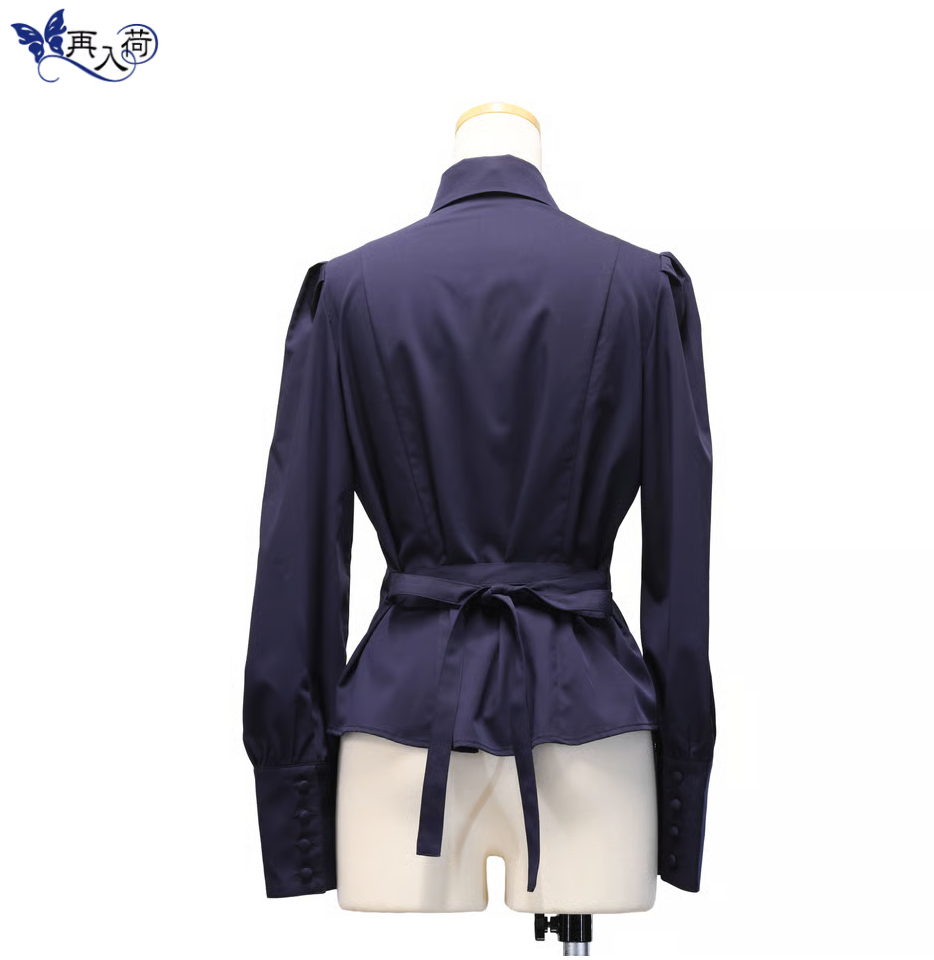 [Sheglit] Sheglit Bishop Sleeve Jabo Blouse Navy M/L