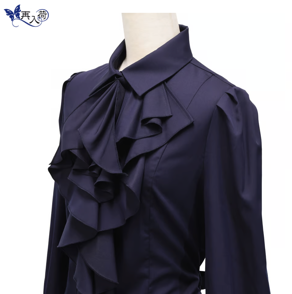 [Sheglit] Sheglit Bishop Sleeve Jabo Blouse Navy M/L