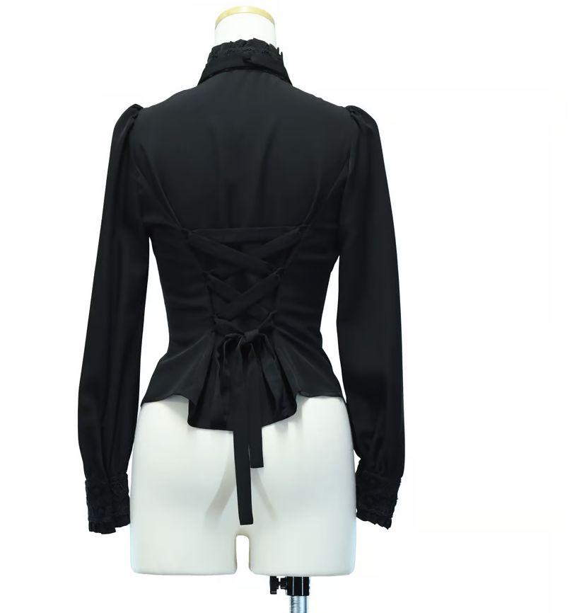 [Sheglit] Sheglit Stand Color Ribbon Jabo Blouse noir M / L