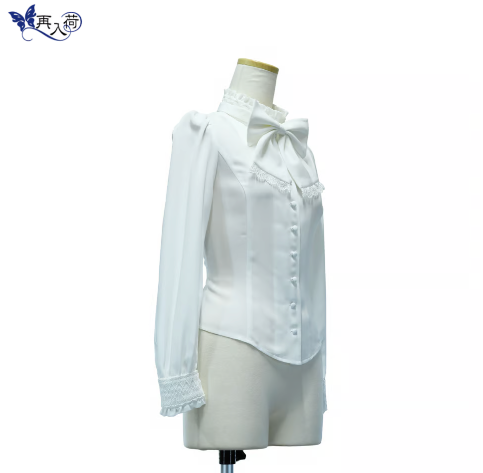 [SHEGLIT] Sheglit Stand Color Ribbon Jabo Bluse Weiße M/L