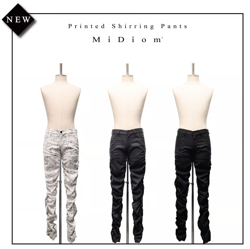 【MiDiom】ミディオム　Printed Shirring Pants　White/Grey/ブラック