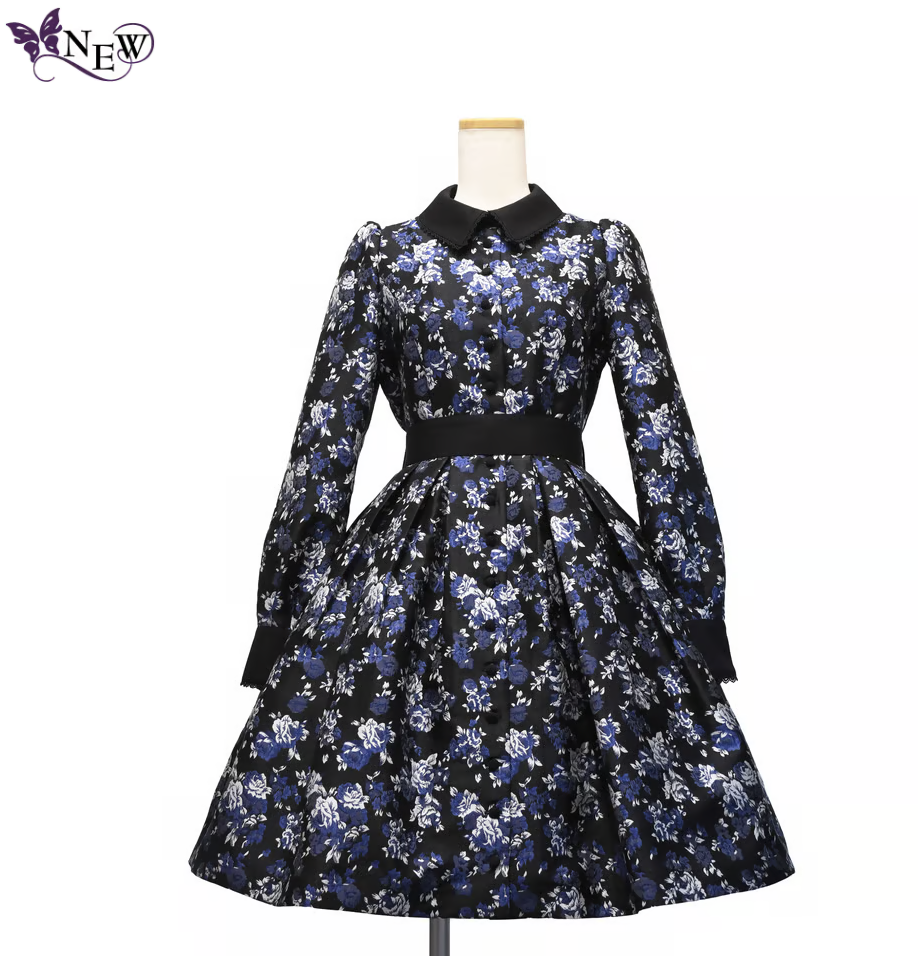 [Sheglit] Shegrit Rose Jacquard Tuck Dress Navy / Black