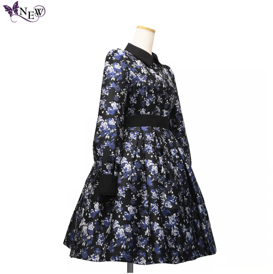 [Sheglit] Shegrit Rose Jacquard Tuck Dress Navy / Black