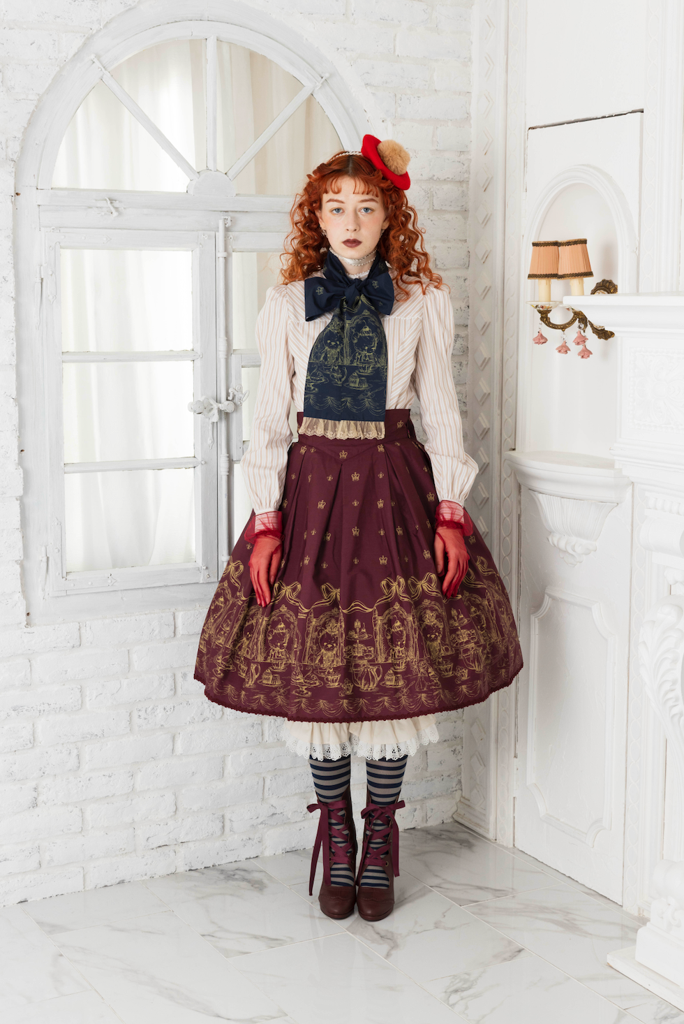 【Victorian maiden】ヴィクトリアンメイデン　ロイヤルベアミリィクロップドスカート　クリーム/ボルドー/ダークネイビー ★受注期間受注期間 12月15日(月)まで★