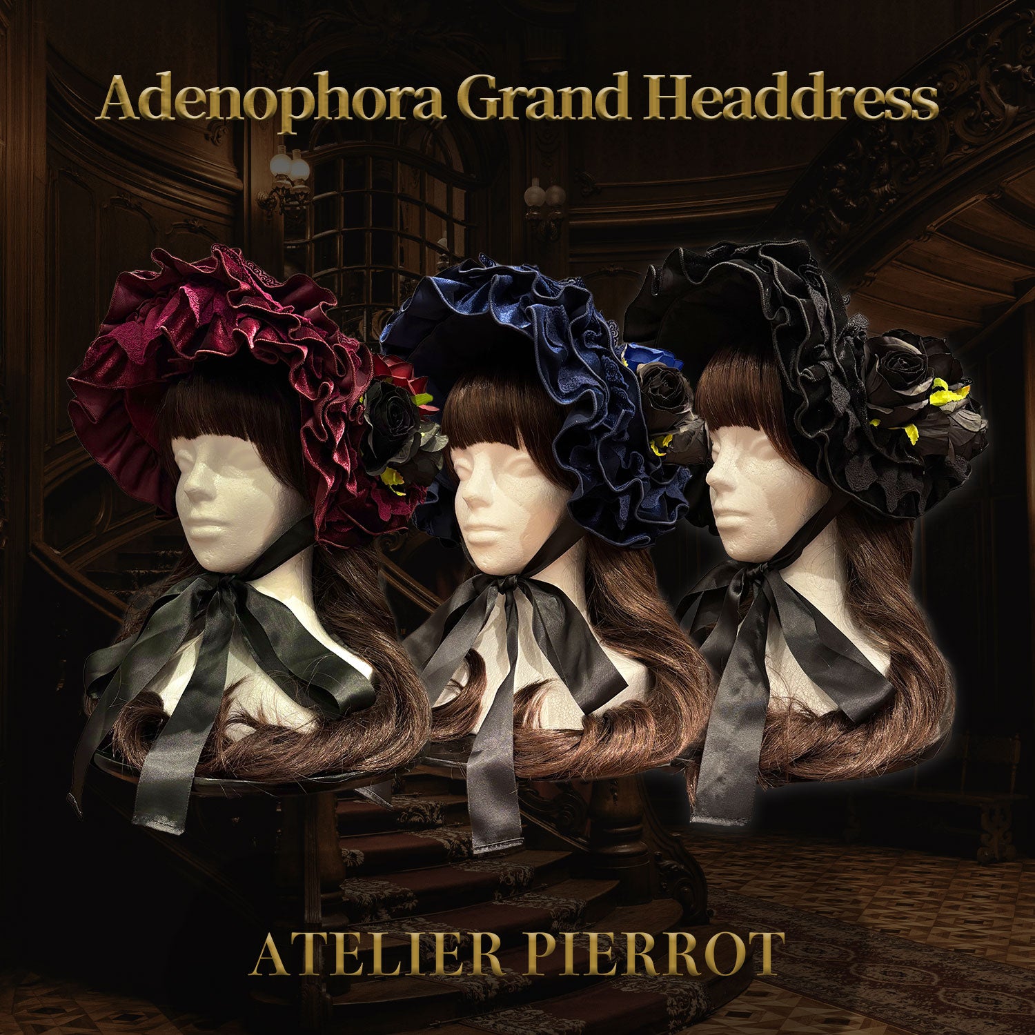【ATELIER PIERROT】 Adenophora Grand Headdress Bordeaux/Marine/Schwarz★Von Anfang bis Mitte September entlassen★