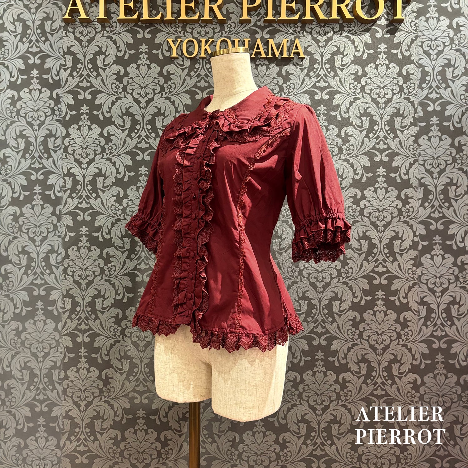 【ATELIER PIERROT】　Petite Rose BlouseWhite/Bordeaux/Black