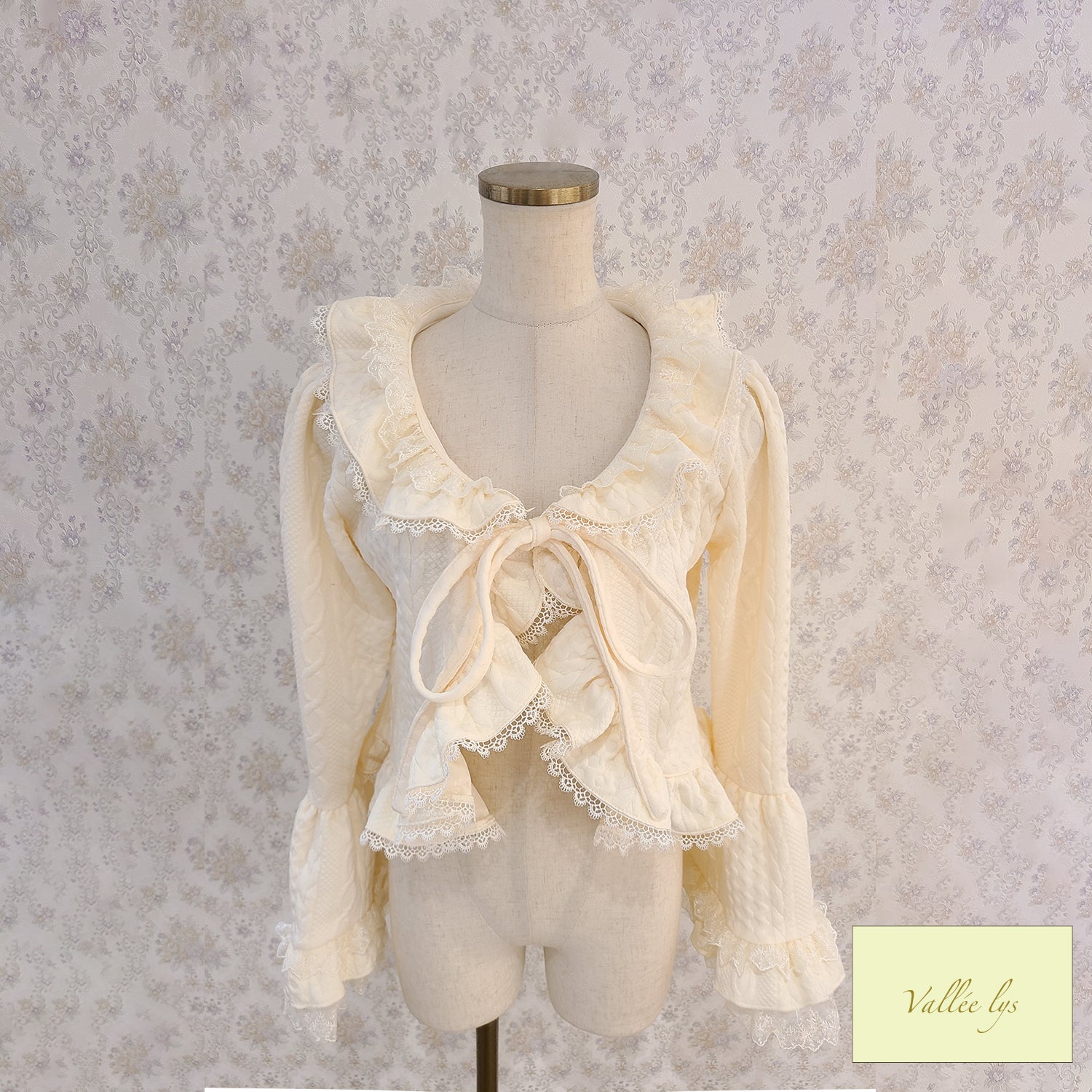 【Vallée lys】ヴァレリス　Petal Bloom Cardigan　Ivory/Bordeaux/Green/ Black