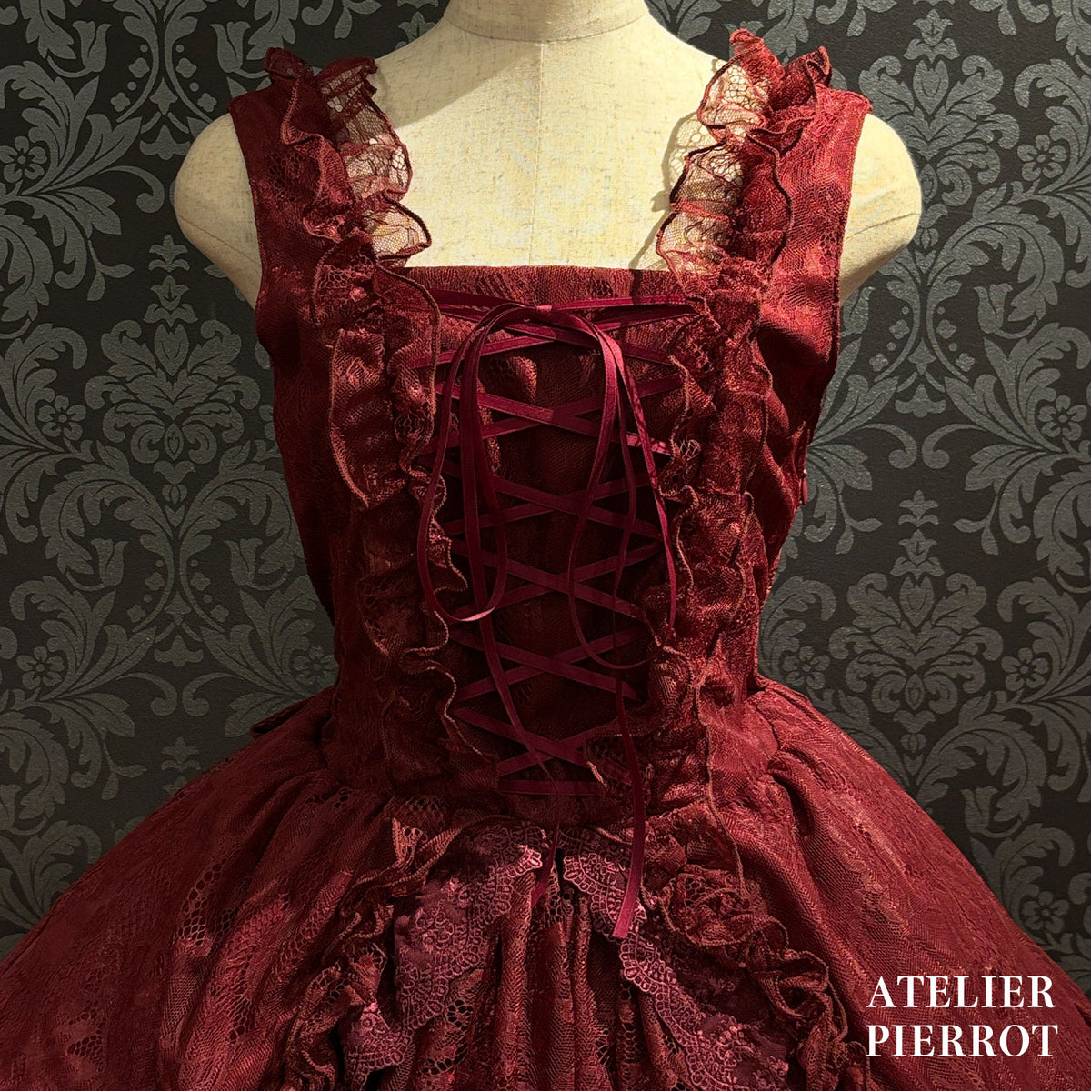 【ATELIER PIERROT]　Mini-jupe en dentelle ClaudiaWhite/Bordeaux/Purple/Navy/Black