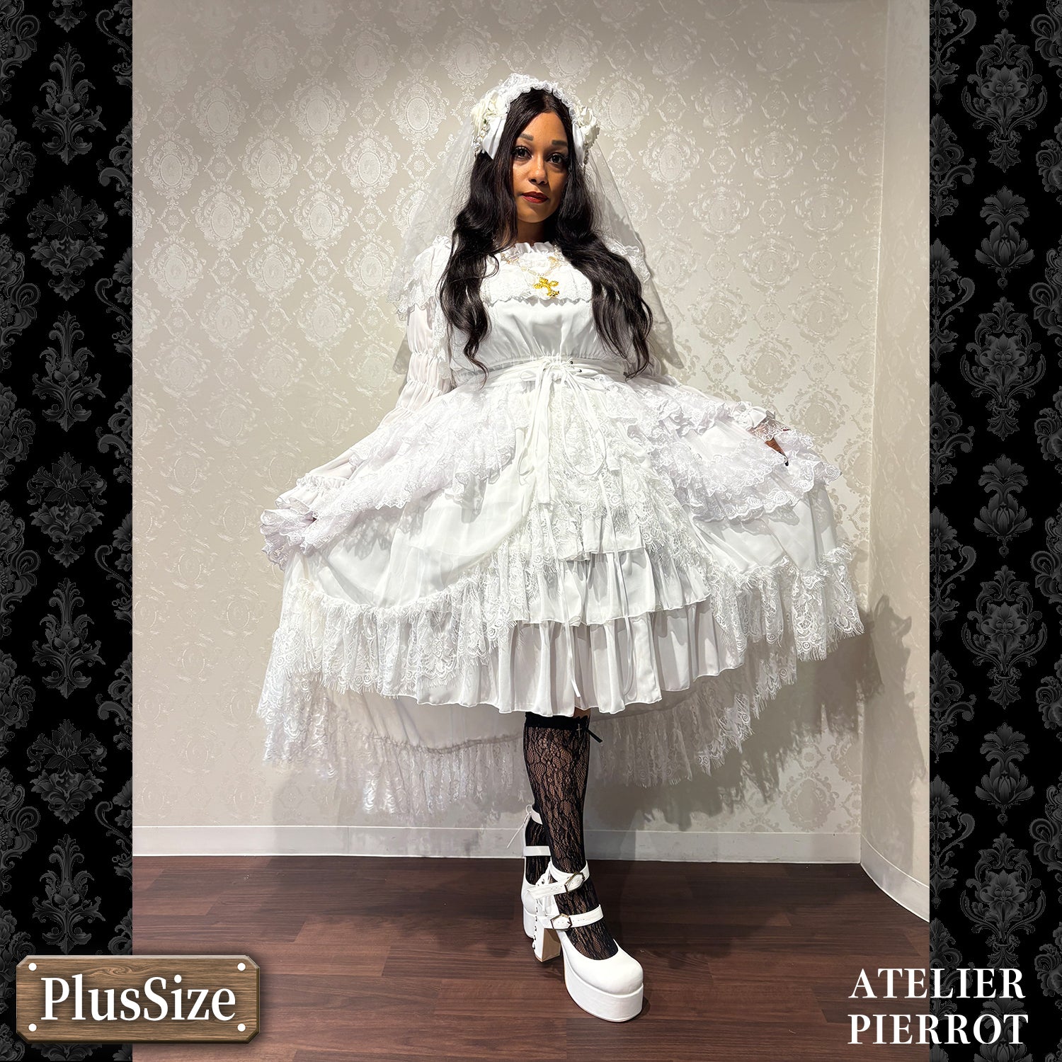 【ATELIER PIERROT】　★ご予約受付中★ Cathedral Veil  Jumper Skirt 　ホワイト/ボルドー/パープル/ネイビー/ブラック　プラスサイズ