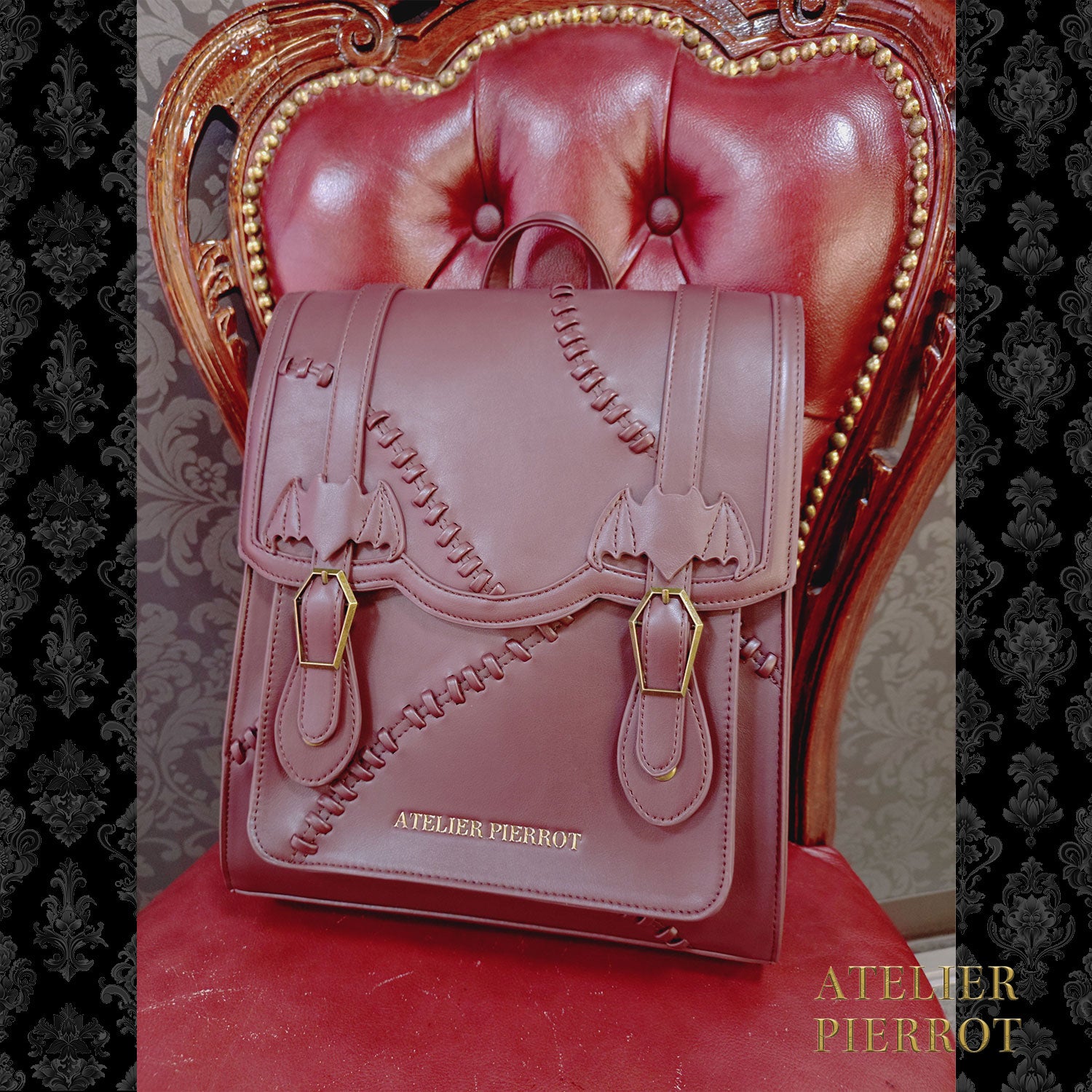 【ATELIER PIERROT】　“Nocturnal Grave”Mended Satchel　ボルドー/ネイビー/ブラック