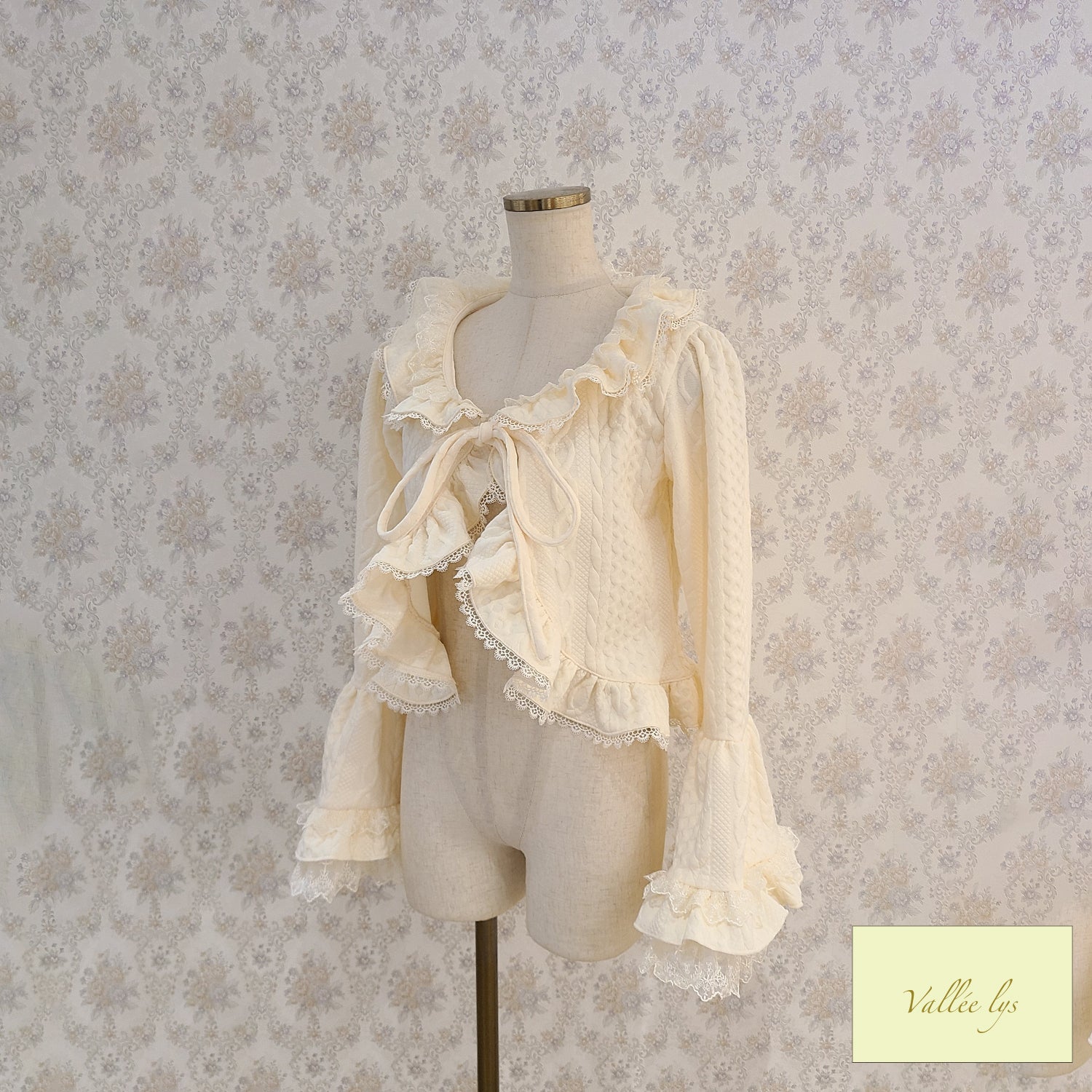 【Vallée lys】ヴァレリス　Petal Bloom Cardigan　Ivory/Bordeaux/Green/ Black