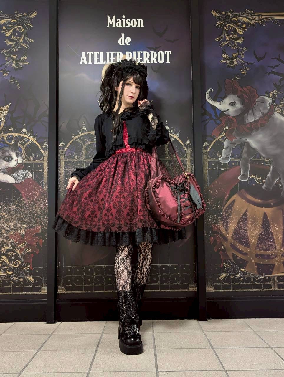 【ATELIER PIERROT】　Chunky Frilled Ribbon Boots　ホワイト/ブラック　S /M /L/XL★紅白限定セール10％OFF!!1/20(火)まで★