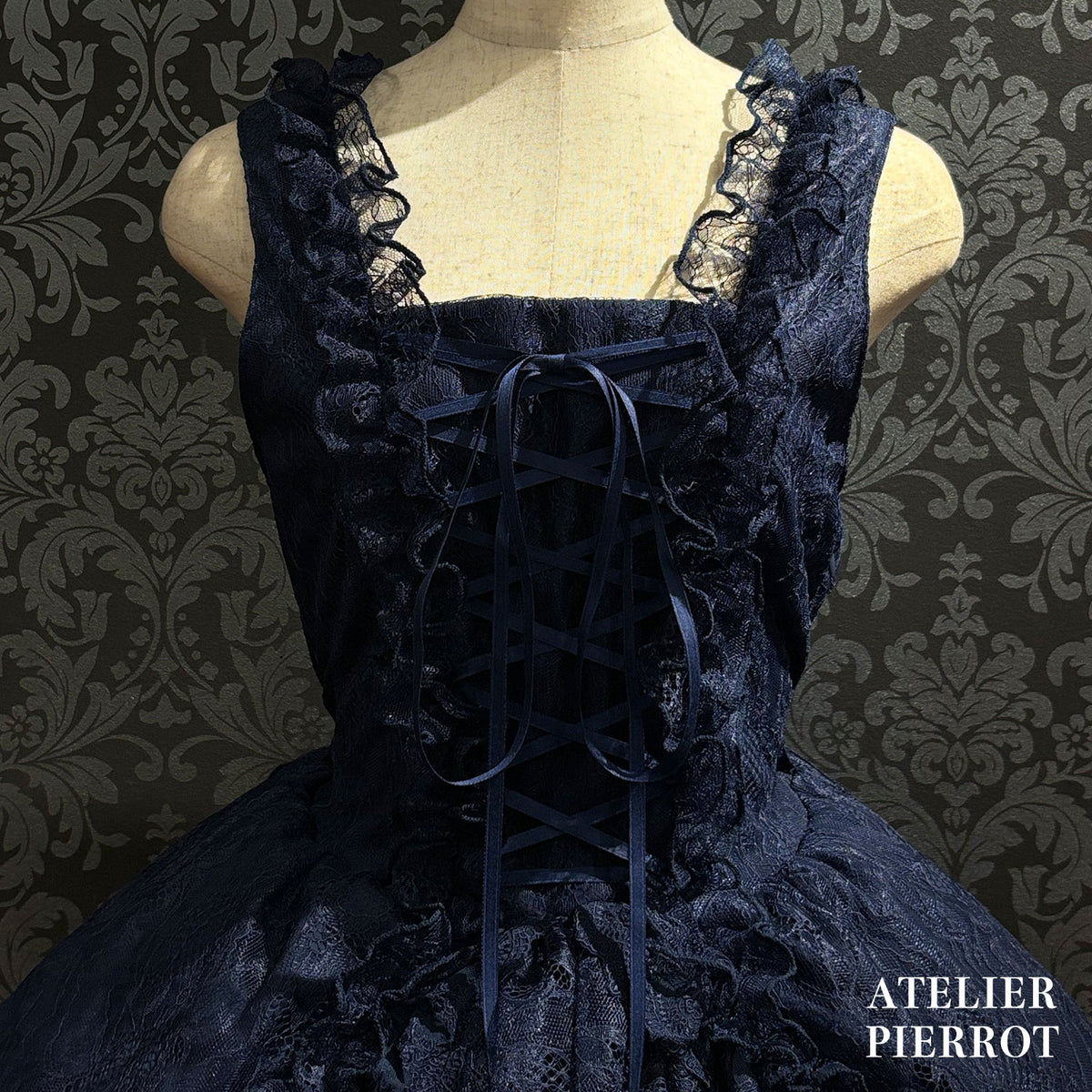 【ATELIER PIERROT]　Mini-jupe en dentelle ClaudiaWhite/Bordeaux/Purple/Navy/Black