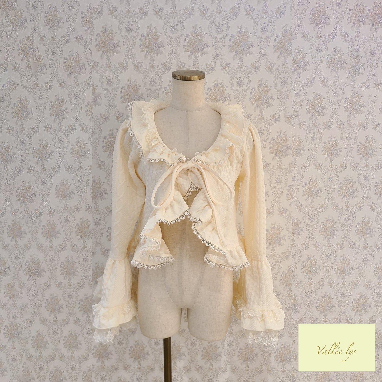 【Vallée lys】ヴァレリス　Petal Bloom Cardigan　Ivory/Bordeaux/Green/ Black