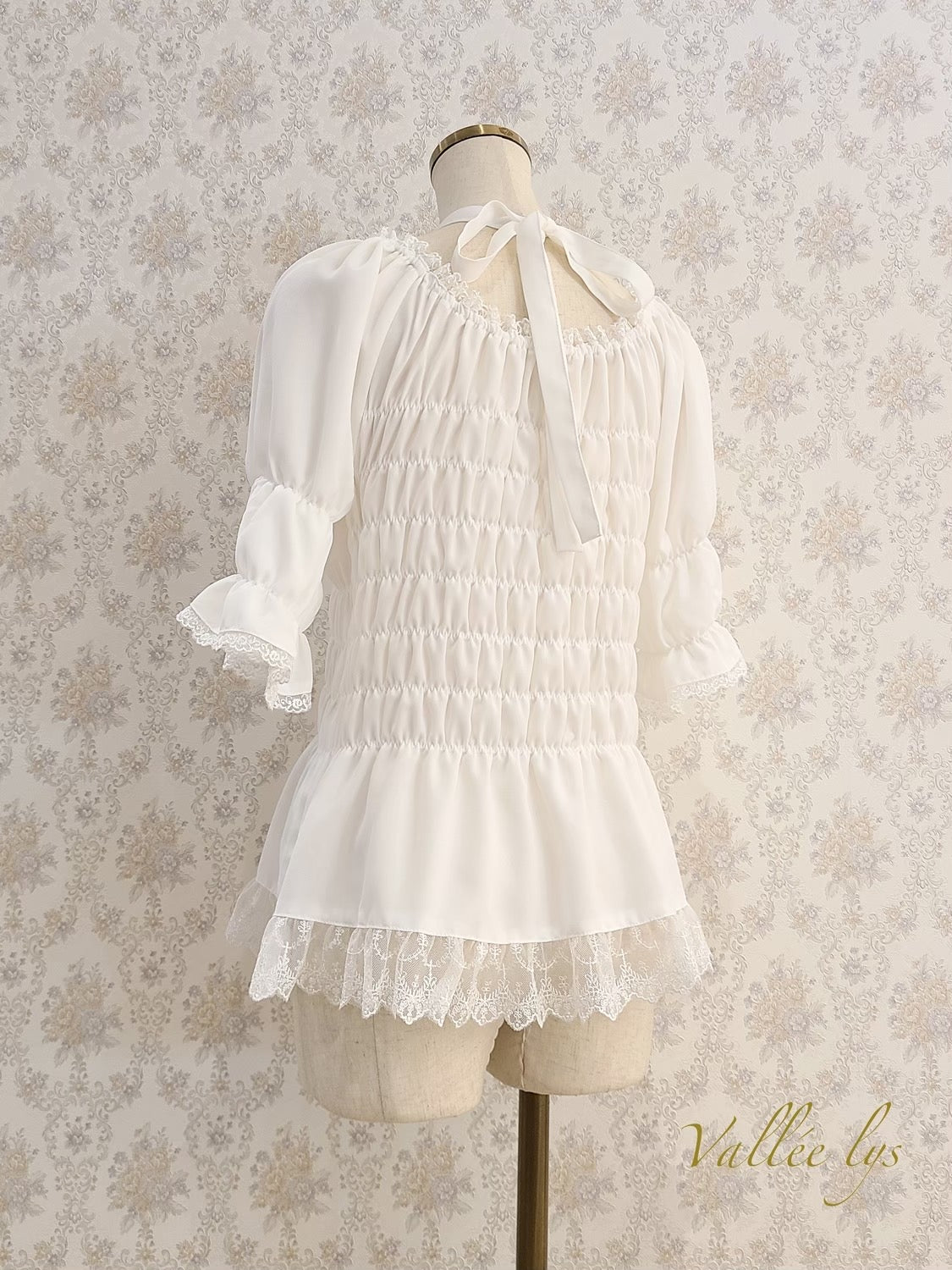 [Vallée Lys] Vallellis 5 -Minute Sleeve Shirring Blouse White