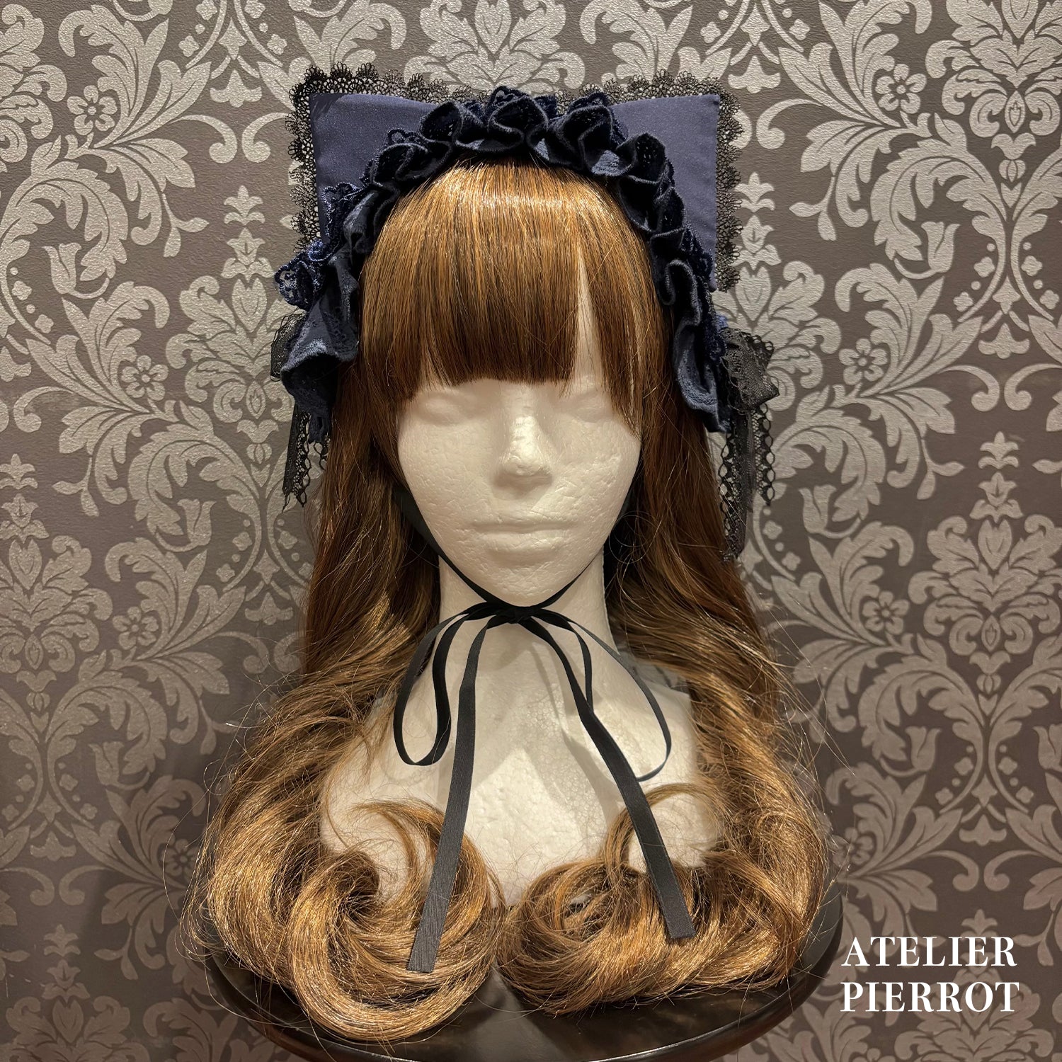 【ATELIER PIERROT】　★ご予約受付中★ Mimi de Chat Lace Headdress　ホワイト/新色ボルドー/新色パープル/新色ネイビー/ブラック×ホワイト/ブラック