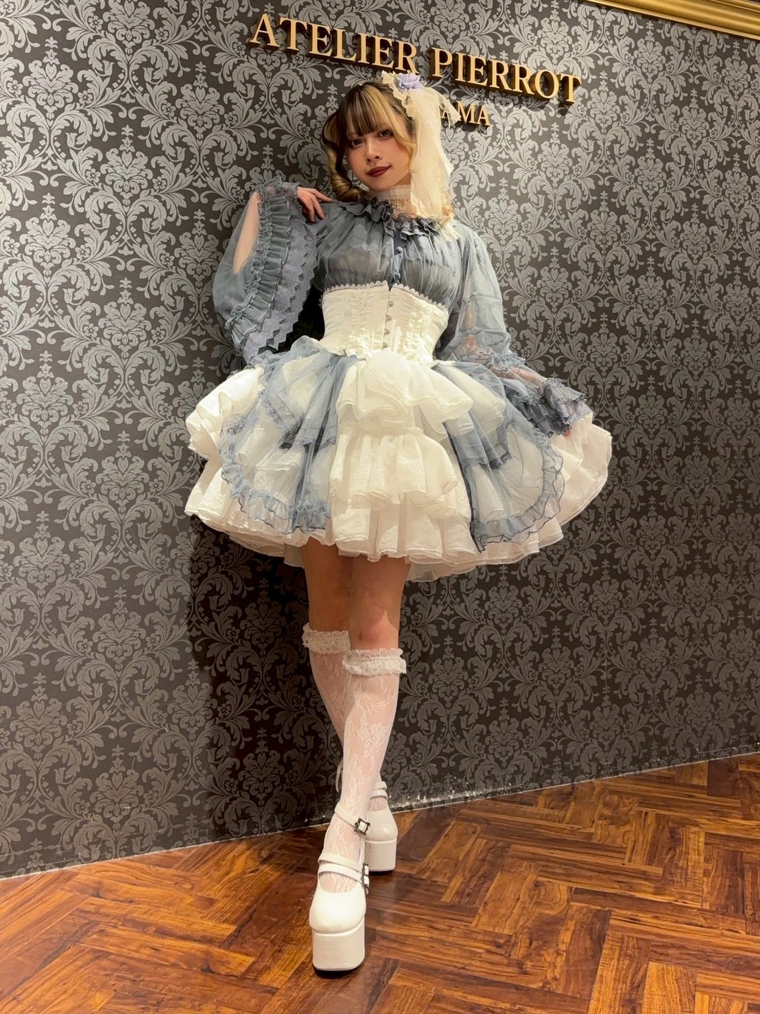 【ATELIER PIERROT】　Sheer Off-Shoulder Shirring Blouse　ホワイト/ピンク/グレー/ボルドー/パープル/ブラック