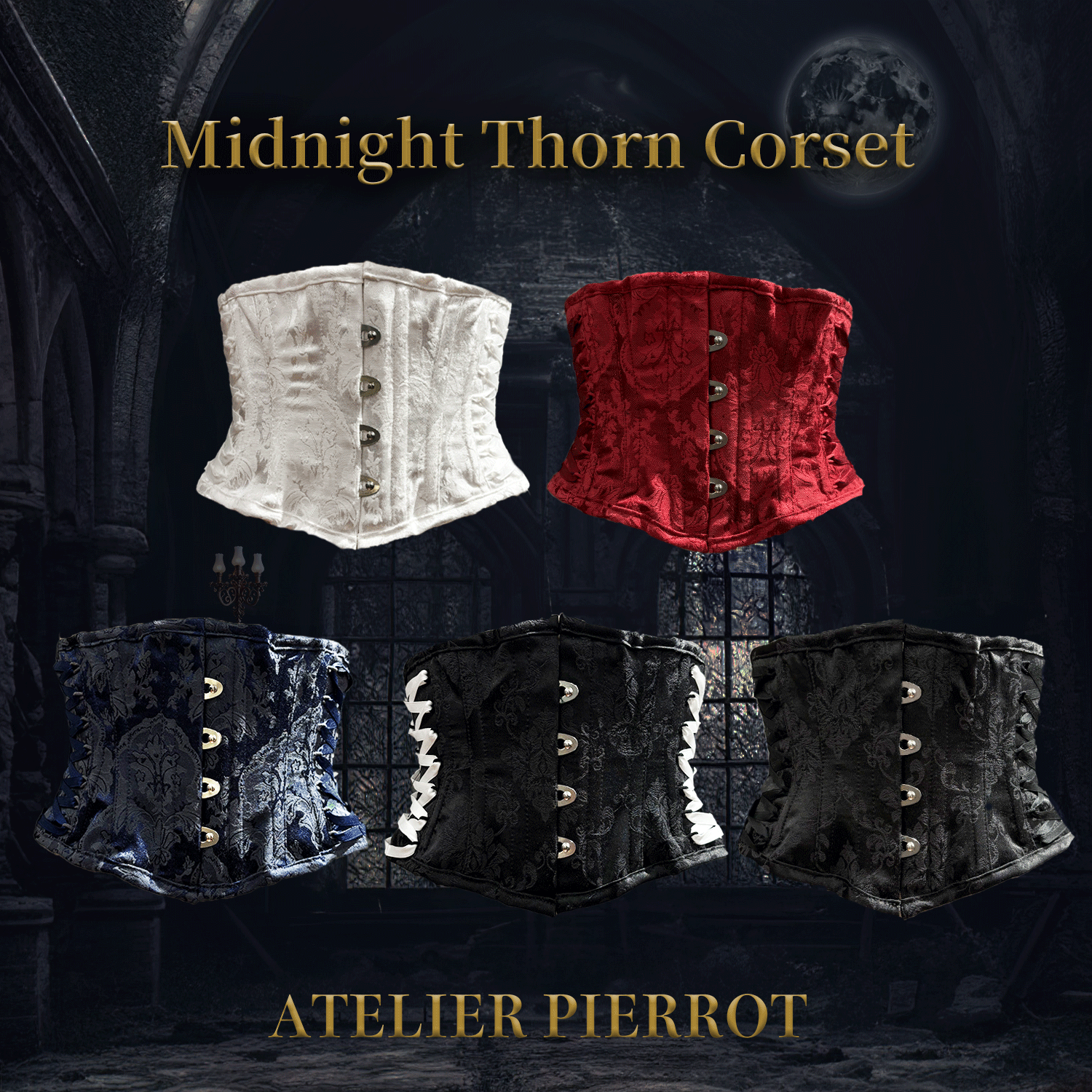 【ATELIER PIERROT】　Midnight Thorn Corset　White/Wine/Navy/Black×White/Black