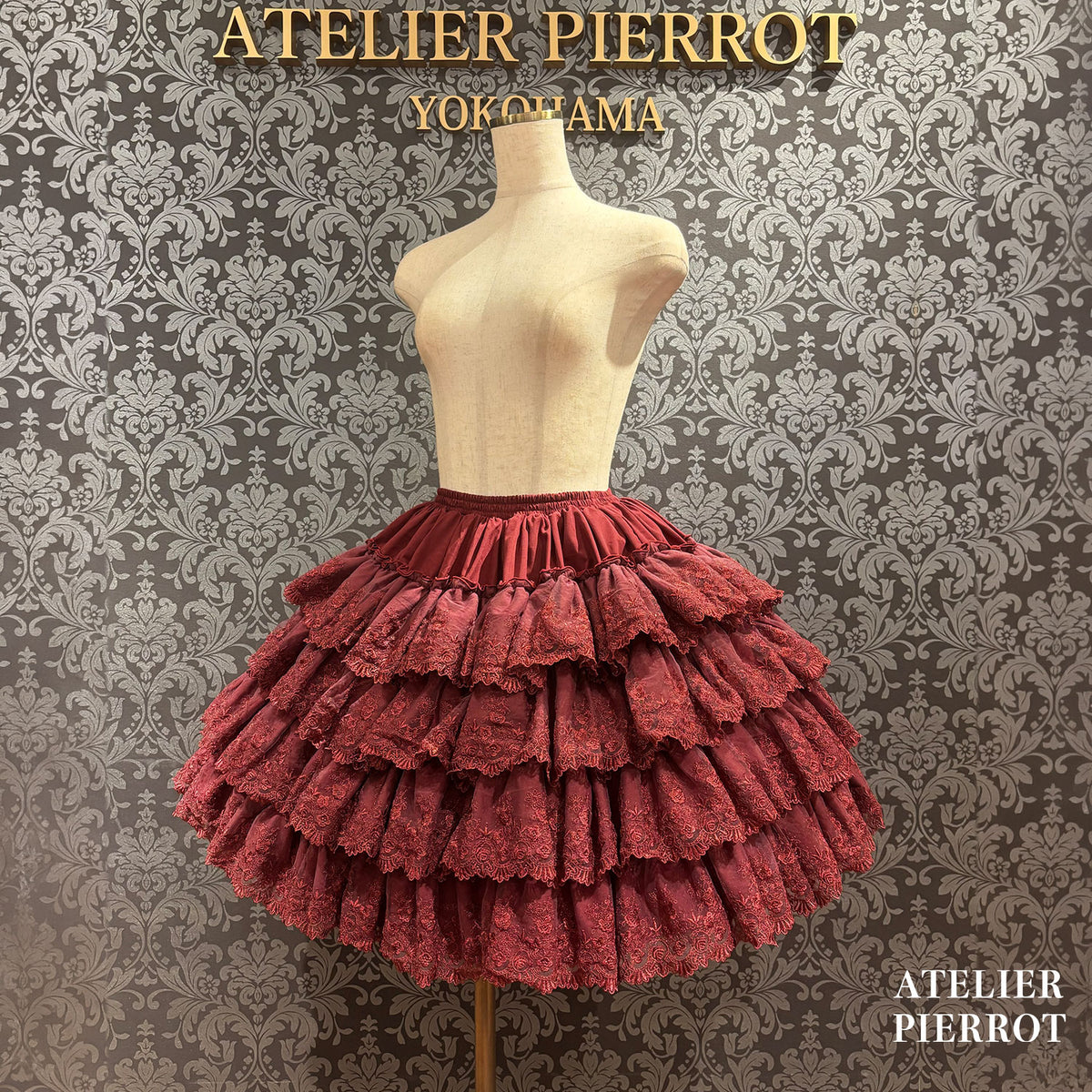【ATELIER PIERROT】　★Now accepting reservations★ Camellia Lace Tiered SkirtWhite/Pink/Bordeaux/Purple/Navy/Black
