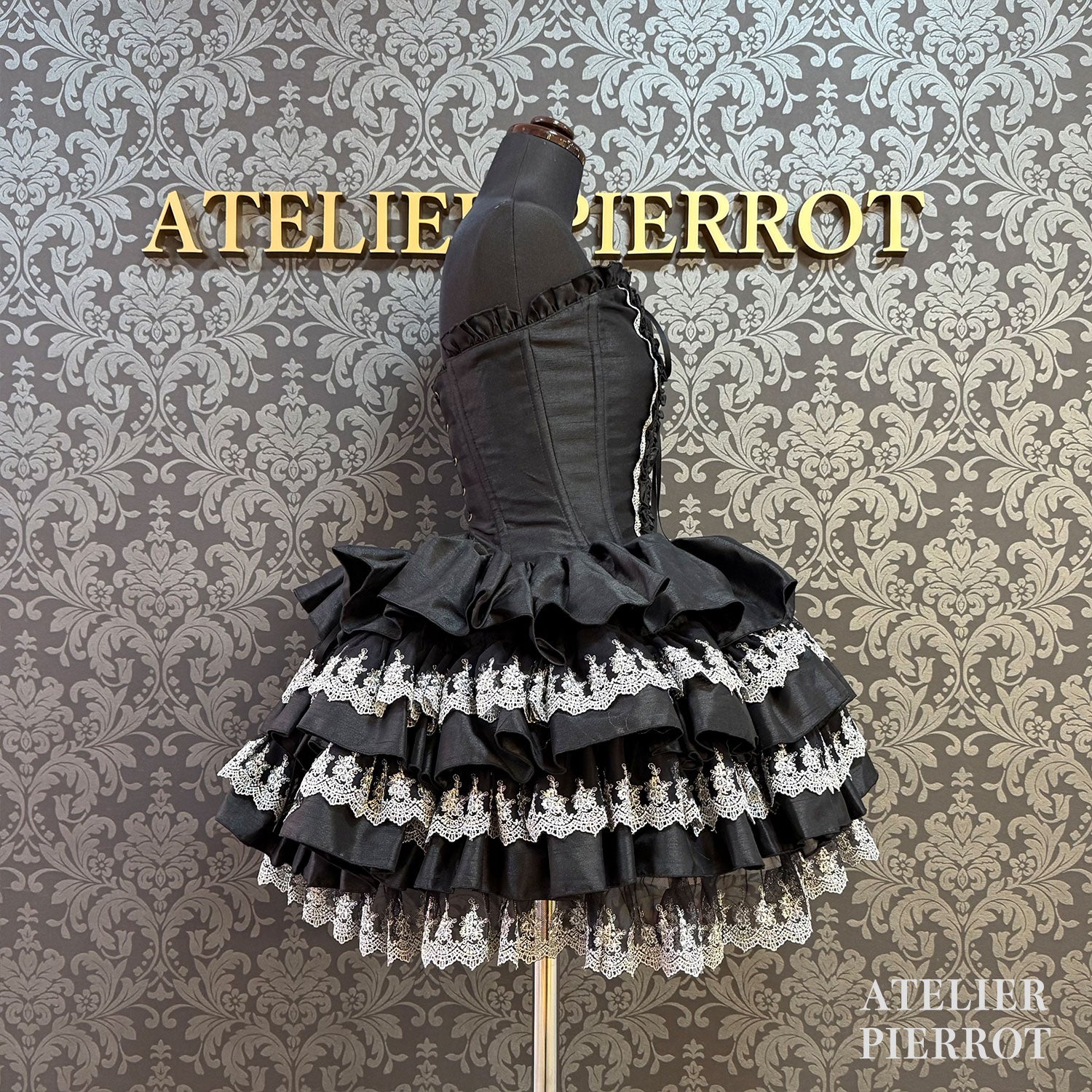 【ATELIER PIERROT] Mini Corset Dress (Silver lace ver) White/Black