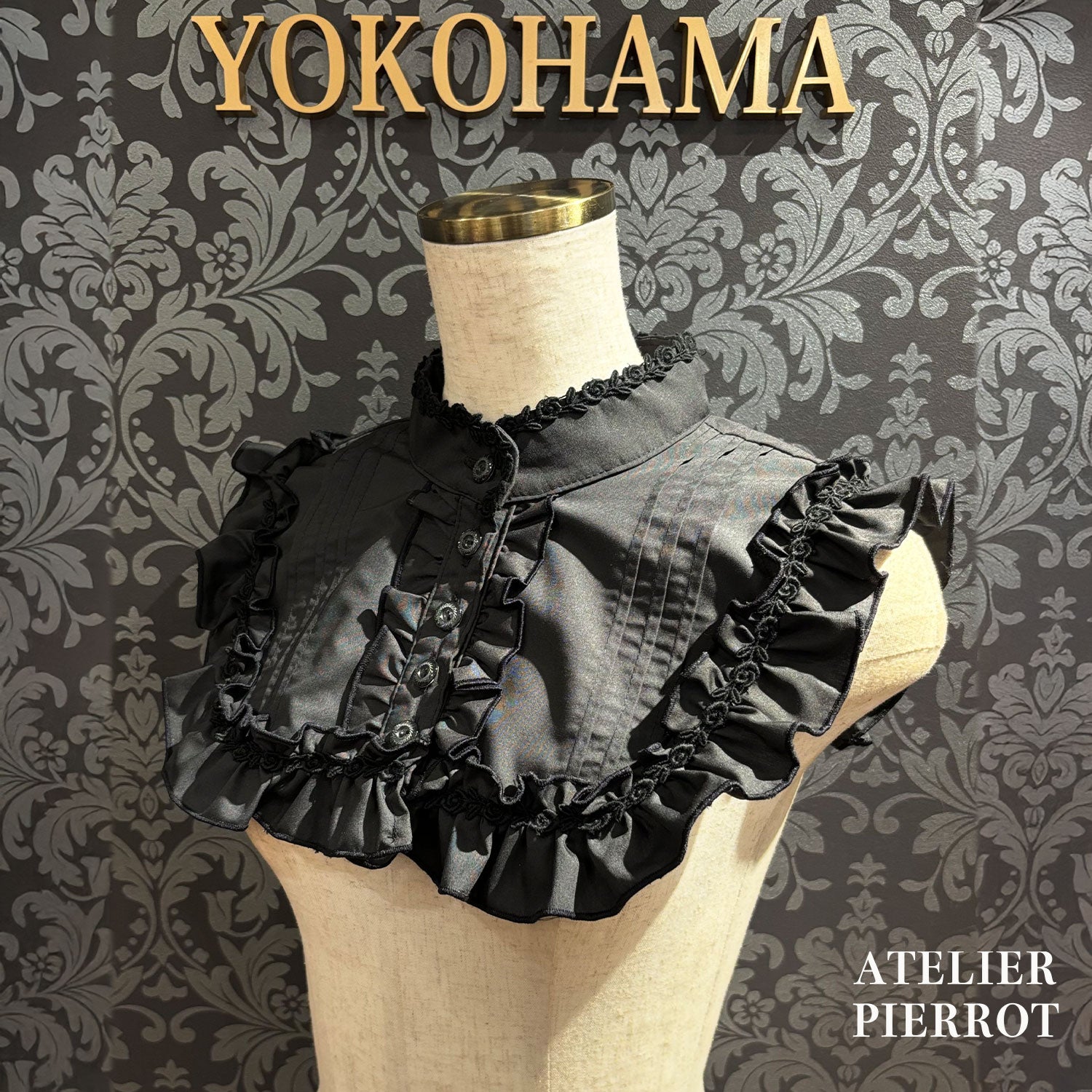 【ATELIER PIERROT】　Tucked collar/stand-up collarWhite/Black