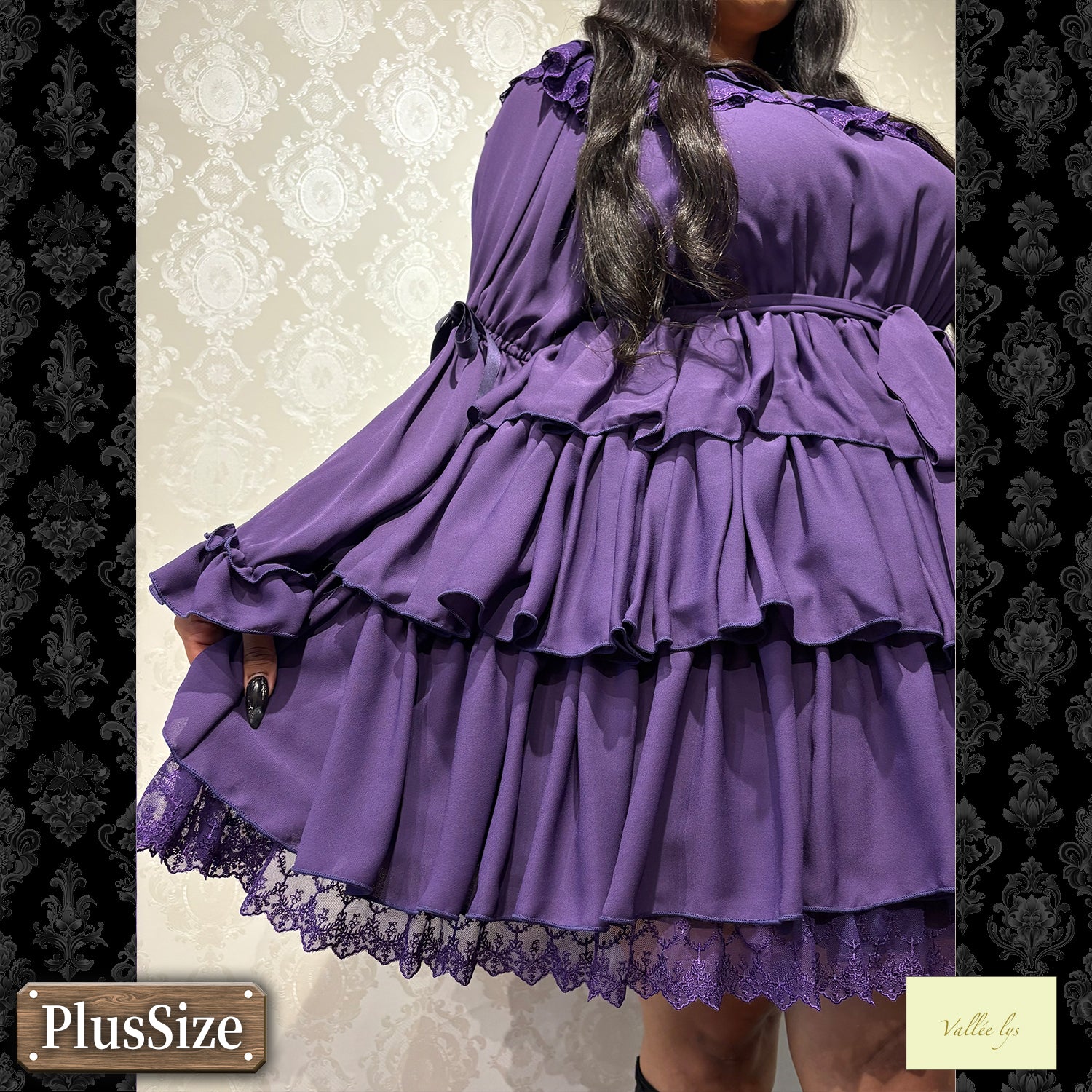 【Vallée lys】ヴァレリス　★ご予約受付中★　 CoquelicotDress　ホワイト/ボルドー/パープル/ネイビー/ブラック　プラスサイズ