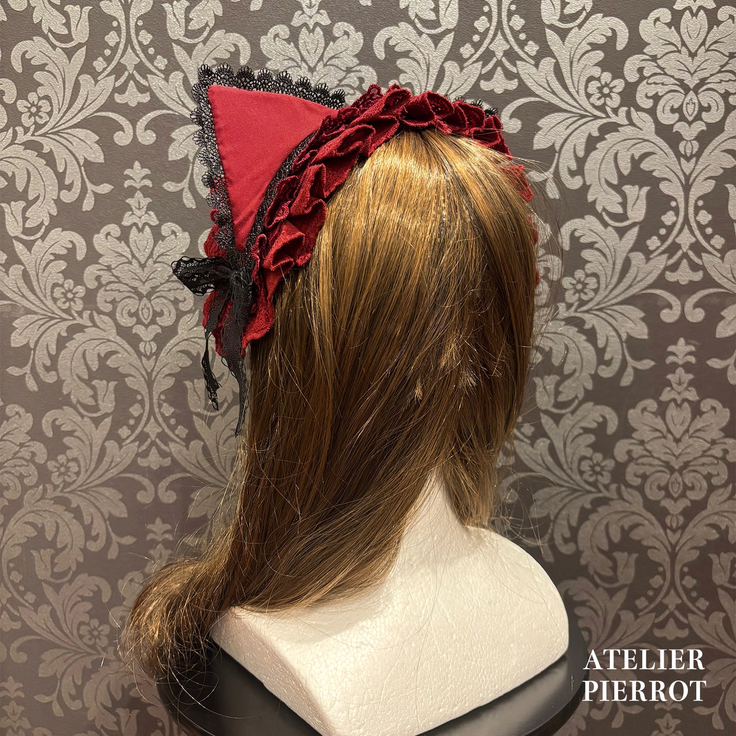 【ATELIER PIERROT】　★ご予約受付中★ Mimi de Chat Lace Headdress　ホワイト/新色ボルドー/新色パープル/新色ネイビー/ブラック×ホワイト/ブラック