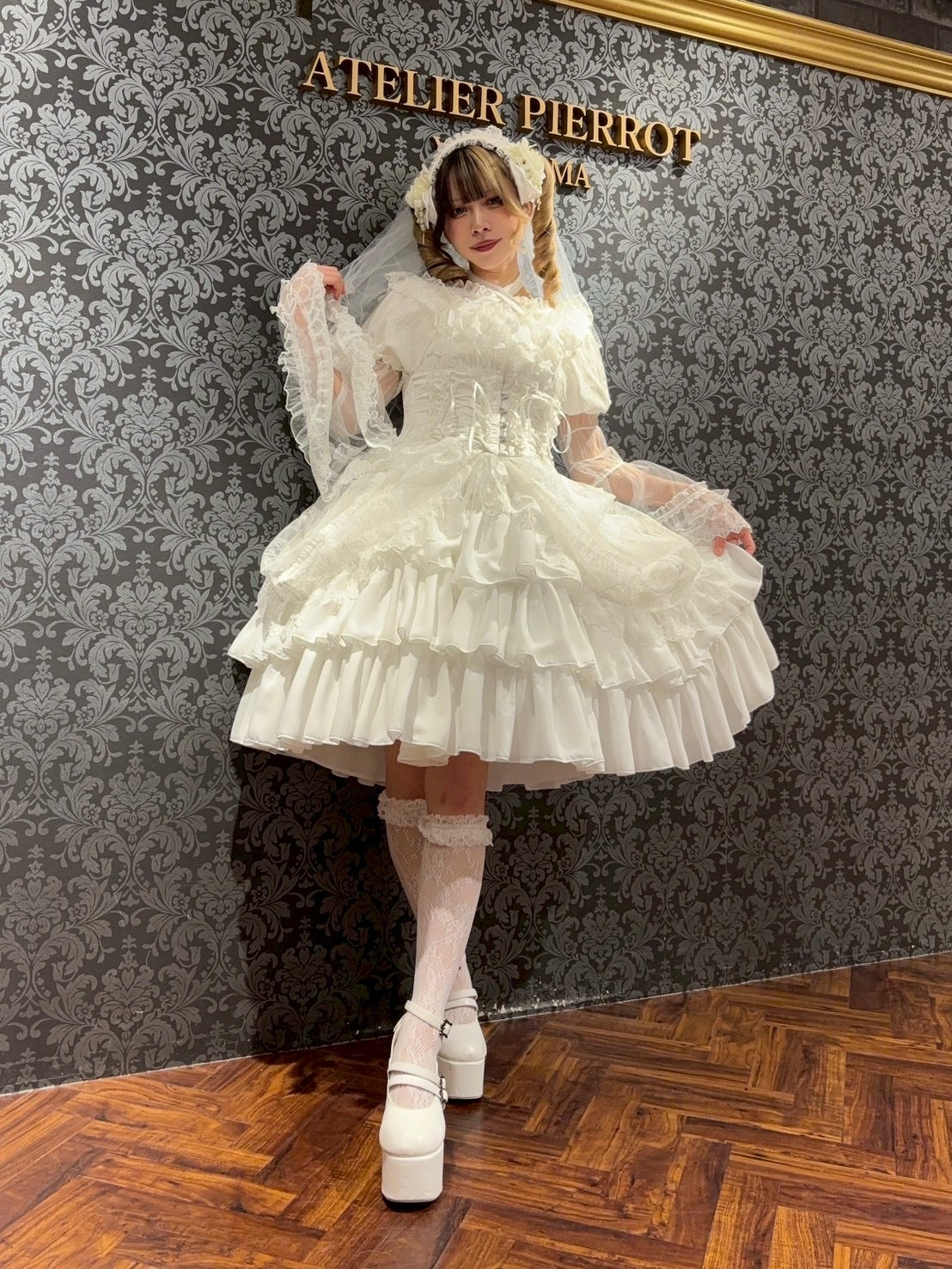 【ATELIER PIERROT]　Sheer Off-Shoulder Shirring BlouseWhite/Pink/gray/Bordeaux/Purple/Black