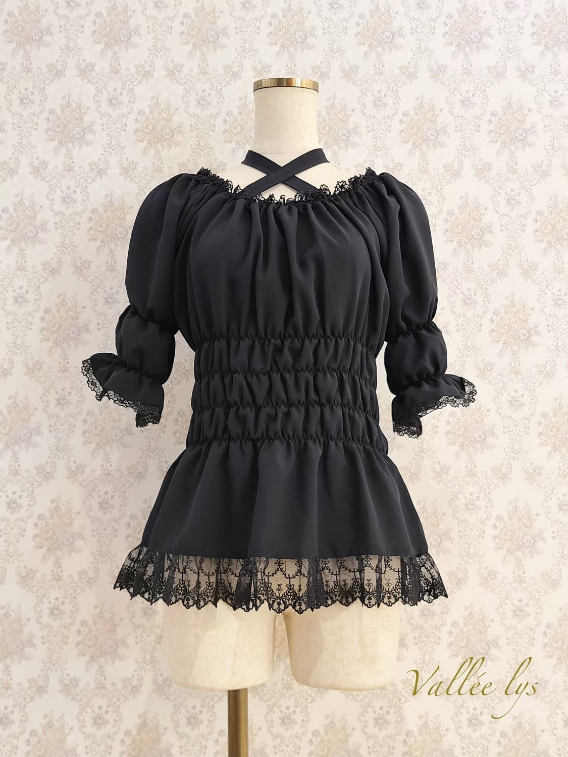 [Vallée Lys] Vallellis 5 -Minute Sleeve Shirring Blouse White