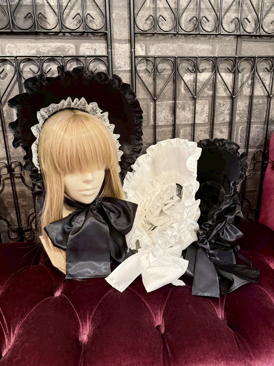 [HERHUM] Gorro completo Harham Oribonchan (versión Shantung) Blanco/Negro x Encaje blanco/Negro