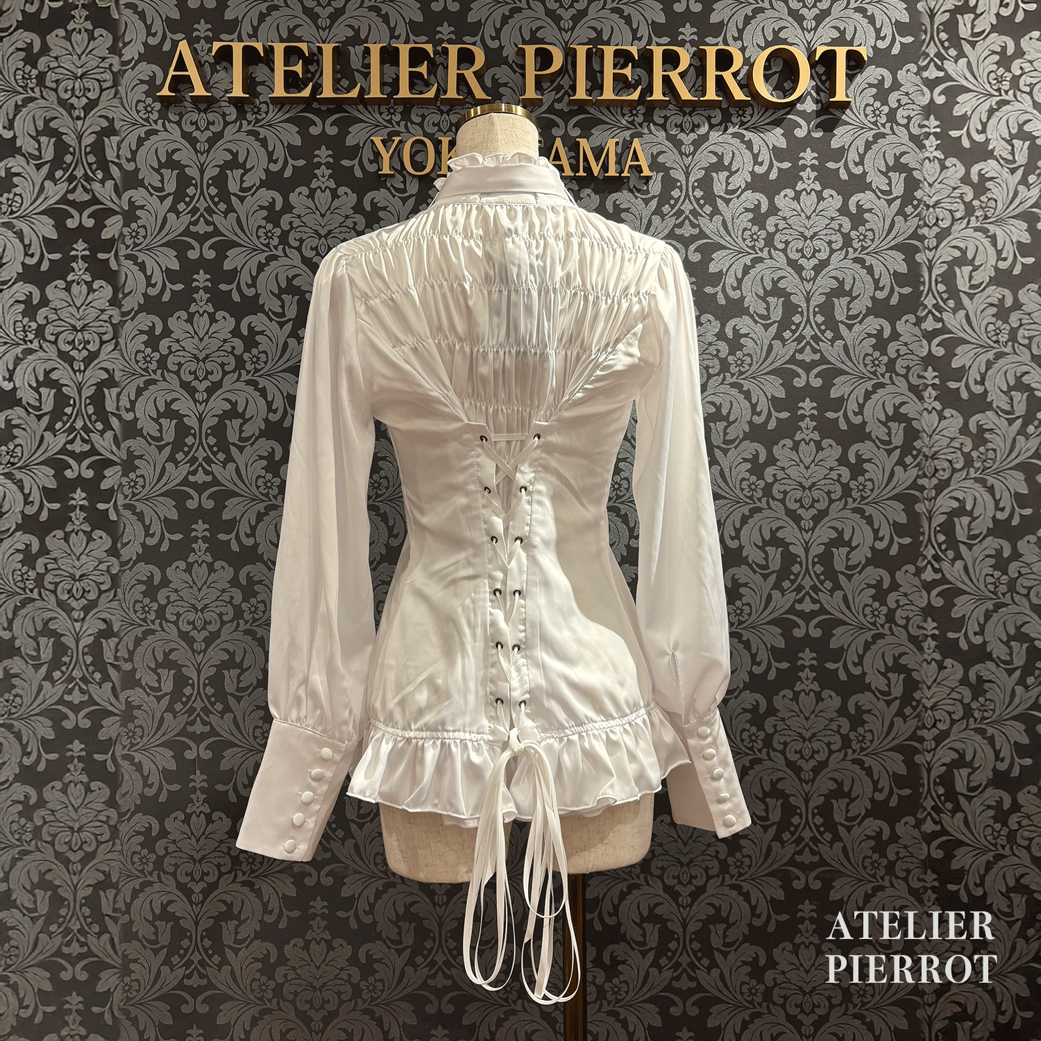 【ATELIER PIERROT】　Classical Duchess Ribbon Blouse　ホワイト/ボルドー/ネイビー/ブラック