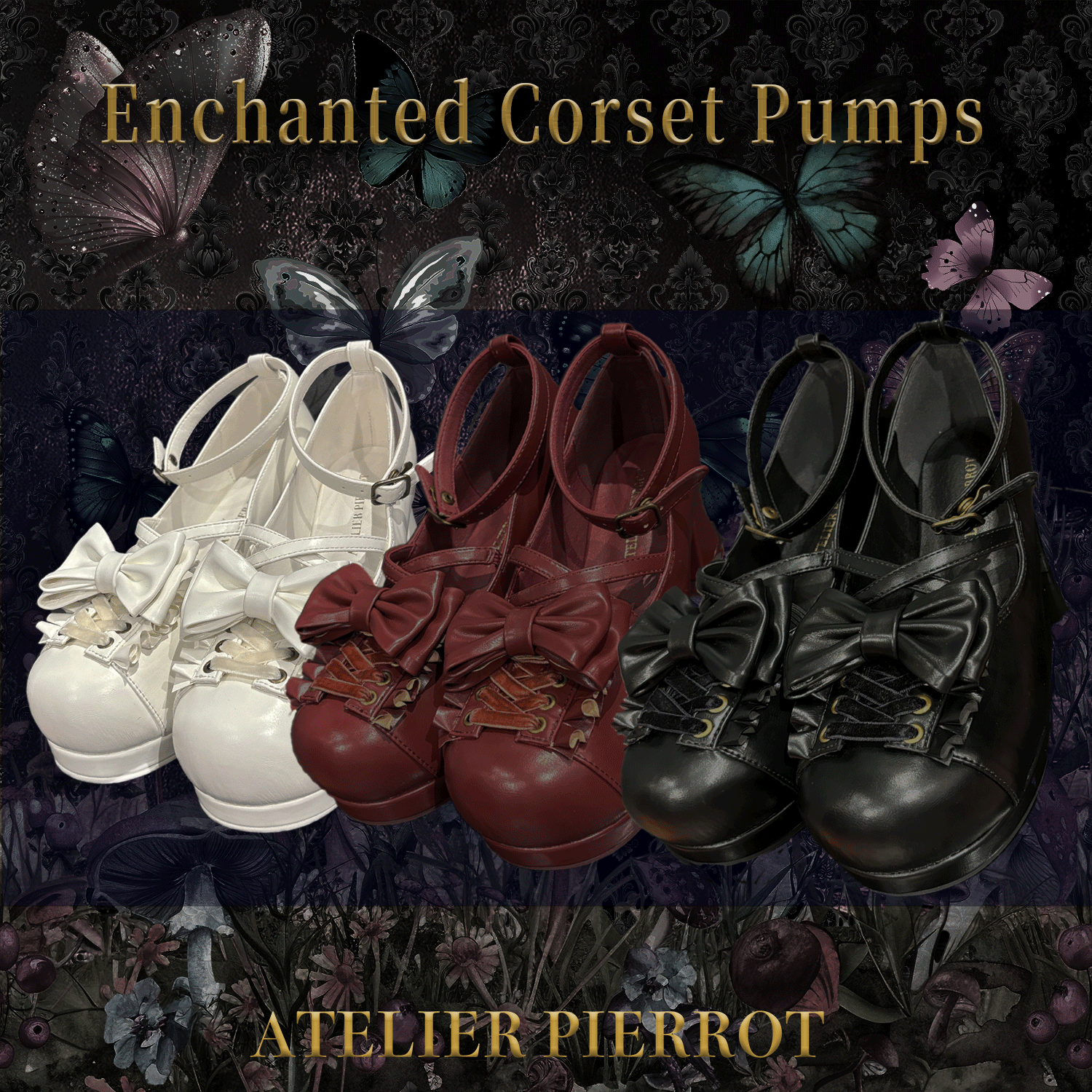 【ATELIER PIERROT】　Enchanted Corset Pumps　ホワイト/ボルドー/ブラック　S/M/L/XL  ★4月中旬〜下旬発売★