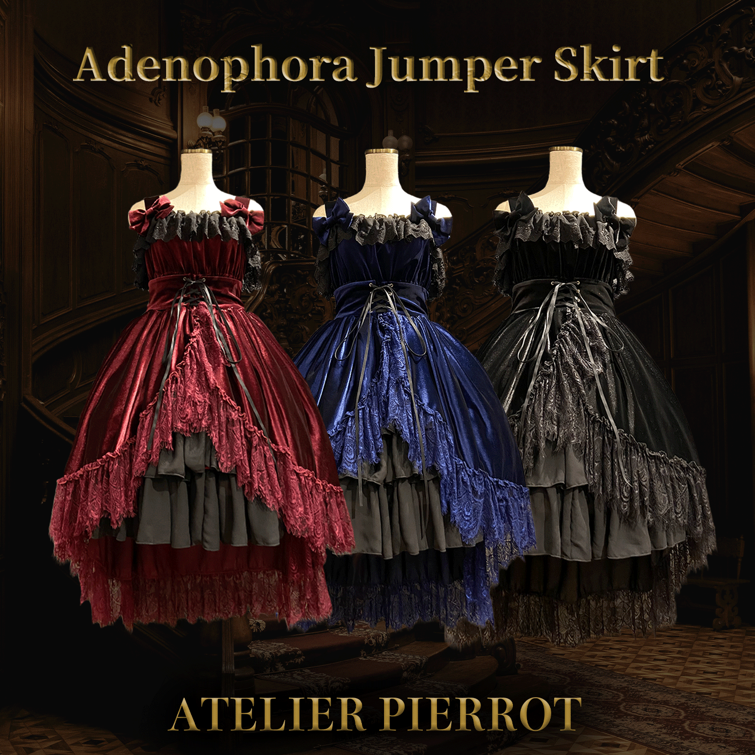 【ATELIER PIERROT】 Adenophora -Jumper -Rock Bordeaux/Marine/Schwarz★Geplant, Mitte September bis zum Ende veröffentlicht zu werden★