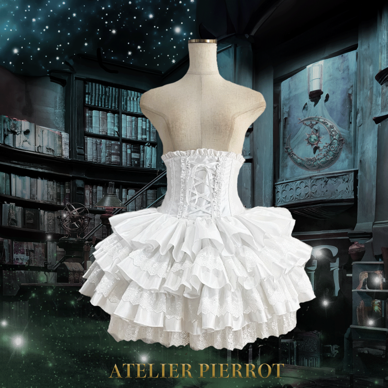 【ATELIER PIERROT】 Mini falda de corsé blanco/Burdeos/púrpura/azul marino/negro x blanco/negro