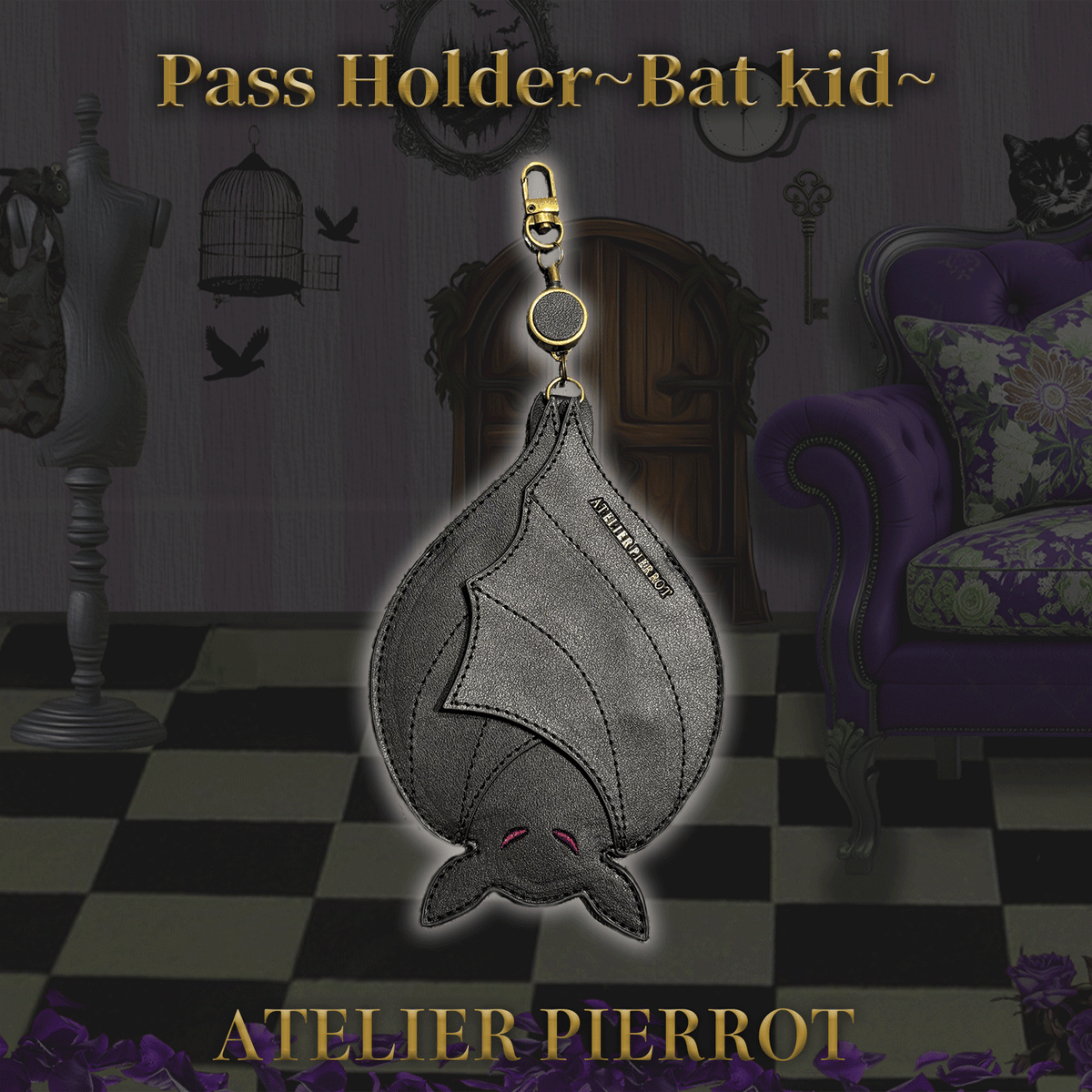 ATELIER PIERROT 財布　ブラック ATELIER PIERROT】 Pochette a la carte Series Pass Holder~Bat kid