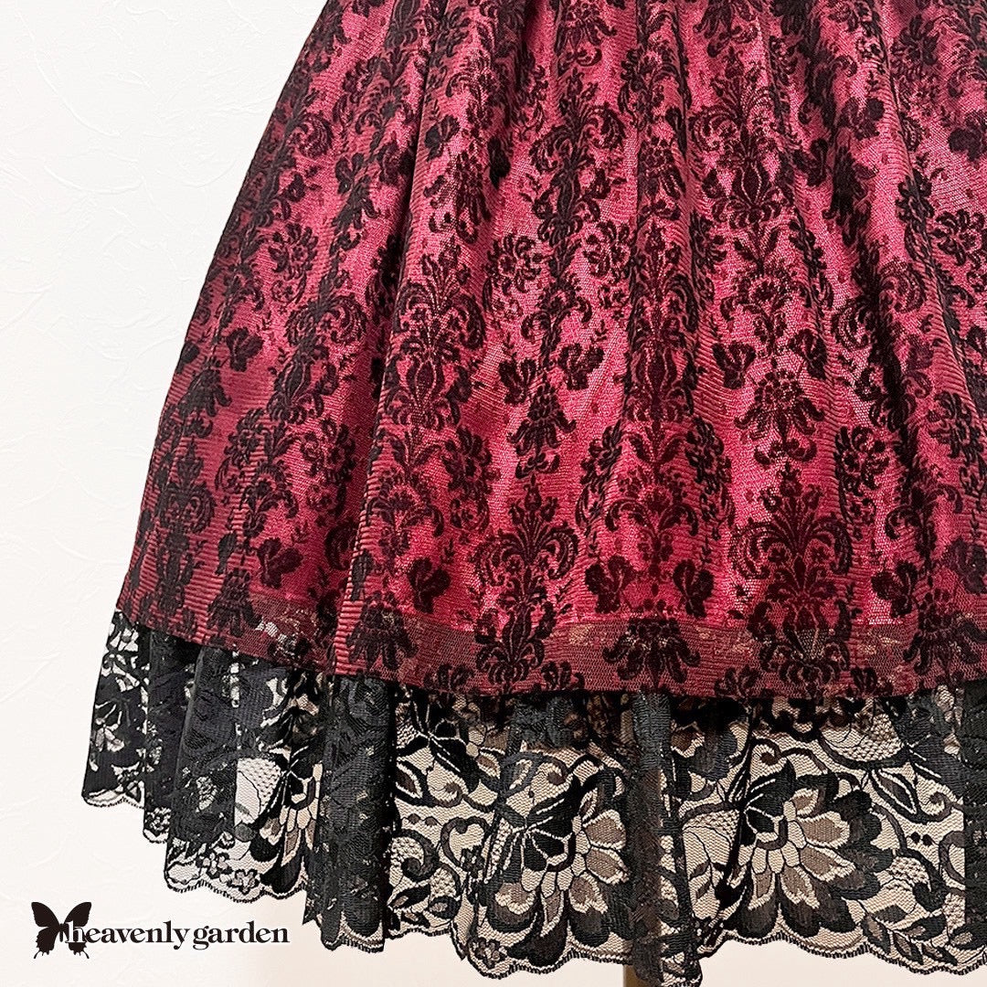 【heavenly garden 】ヘヴンリィ ガーデン　ノクターンリボンジャンパースカート ボルドー/ブラック