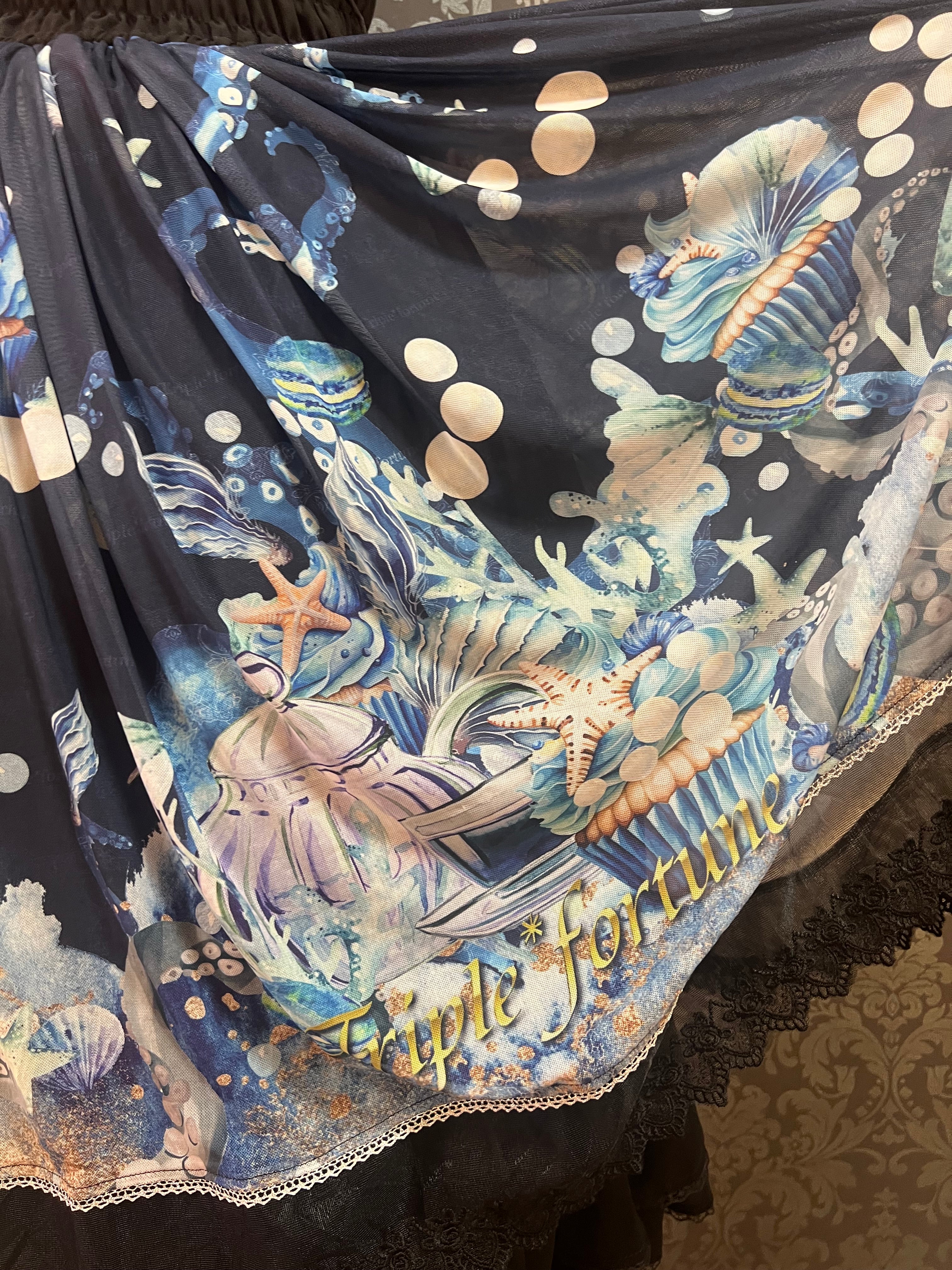 [Triple Fortune] Triple Fortune Kleid mit Oktopus-Teeparty-Muster (Marineblau)