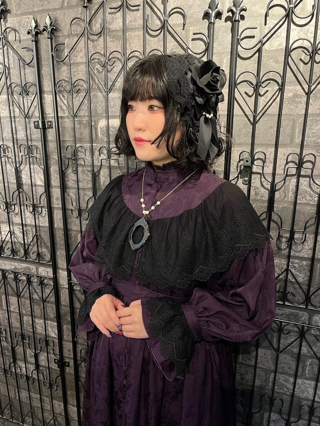 【Sheglit】シェグリット　 "Luisa"ジャガードレースドレス　パープル（アトリエピエロ限定カラー）／ブラック