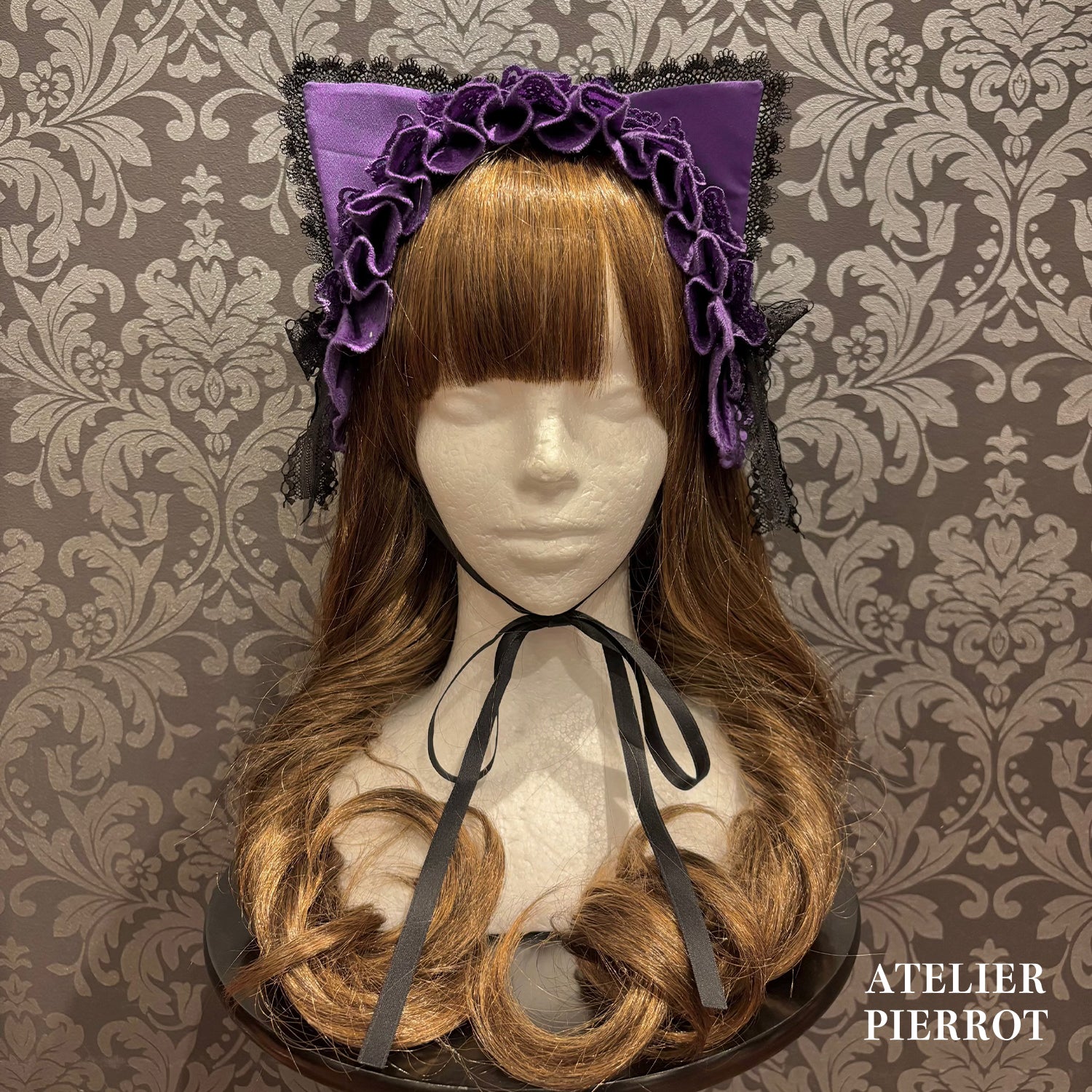【ATELIER PIERROT】　★ご予約受付中★ Mimi de Chat Lace Headdress　ホワイト/新色ボルドー/新色パープル/新色ネイビー/ブラック×ホワイト/ブラック
