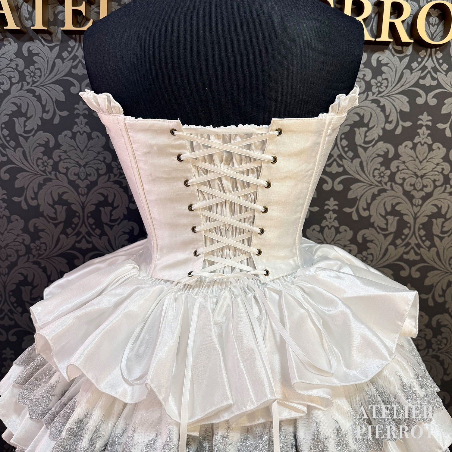 【ATELIER PIERROT] Mini Corset Dress (Silver lace ver) White/Black