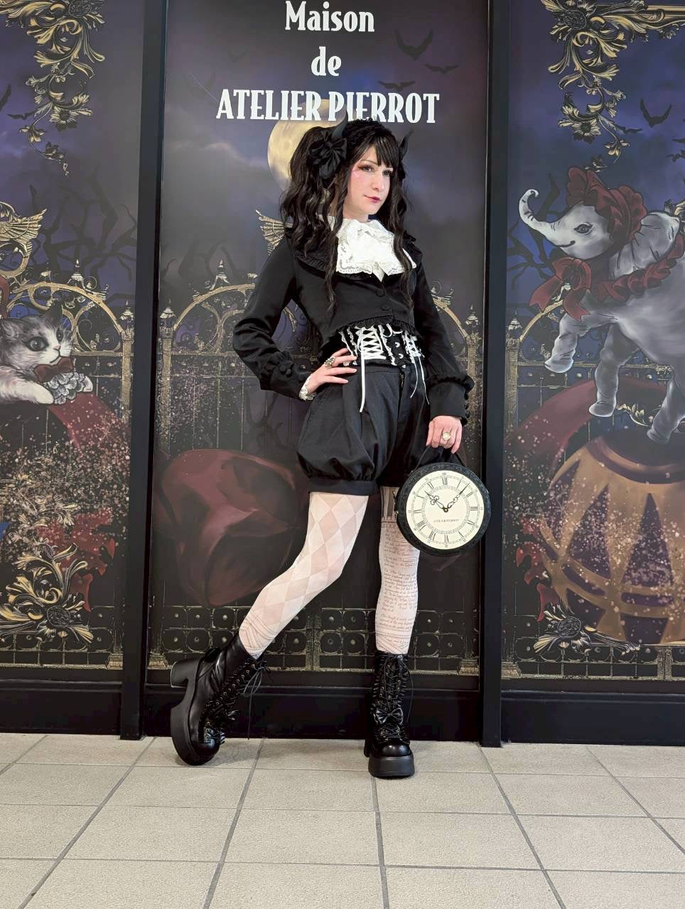 【ATELIER PIERROT】　Chunky Frilled Ribbon Boots　ホワイト/ブラック　S /M /L/XL★紅白限定セール10％OFF!!1/20(火)まで★