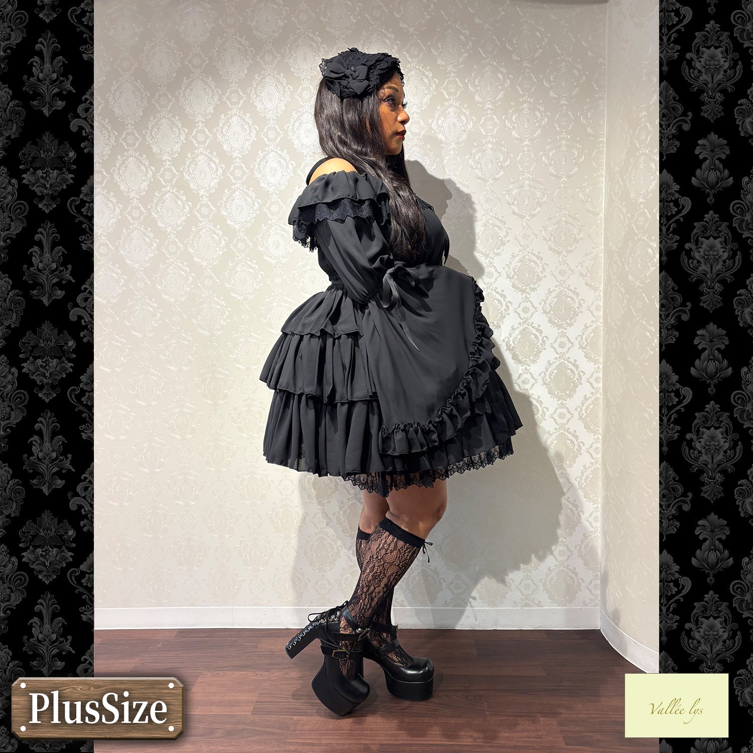 【Vallée lys】ヴァレリス　★ご予約受付中★　 CoquelicotDress　ホワイト/ボルドー/パープル/ネイビー/ブラック　プラスサイズ