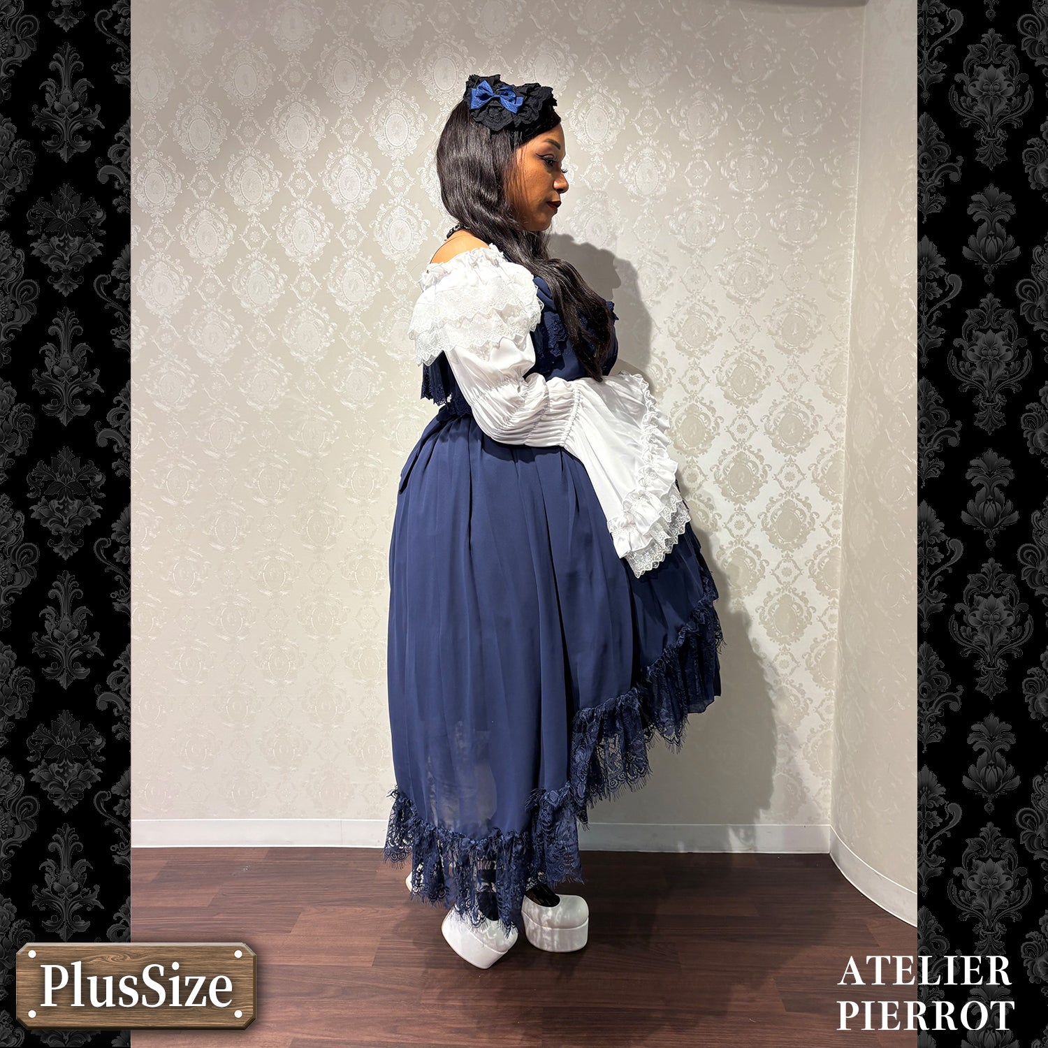 【ATELIER PIERROT】　★ご予約受付中★ Cathedral Veil  Jumper Skirt 　ホワイト/ボルドー/パープル/ネイビー/ブラック　プラスサイズ