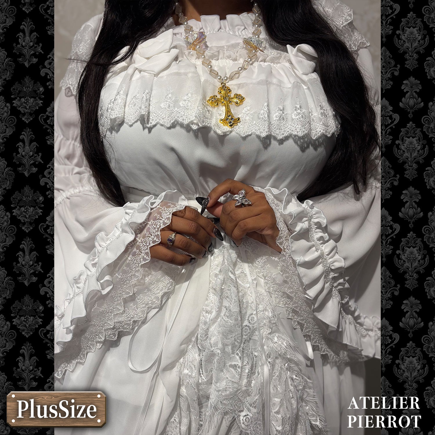 【ATELIER PIERROT】　★ご予約受付中★ Cathedral Veil  Jumper Skirt 　ホワイト/ボルドー/パープル/ネイビー/ブラック　プラスサイズ