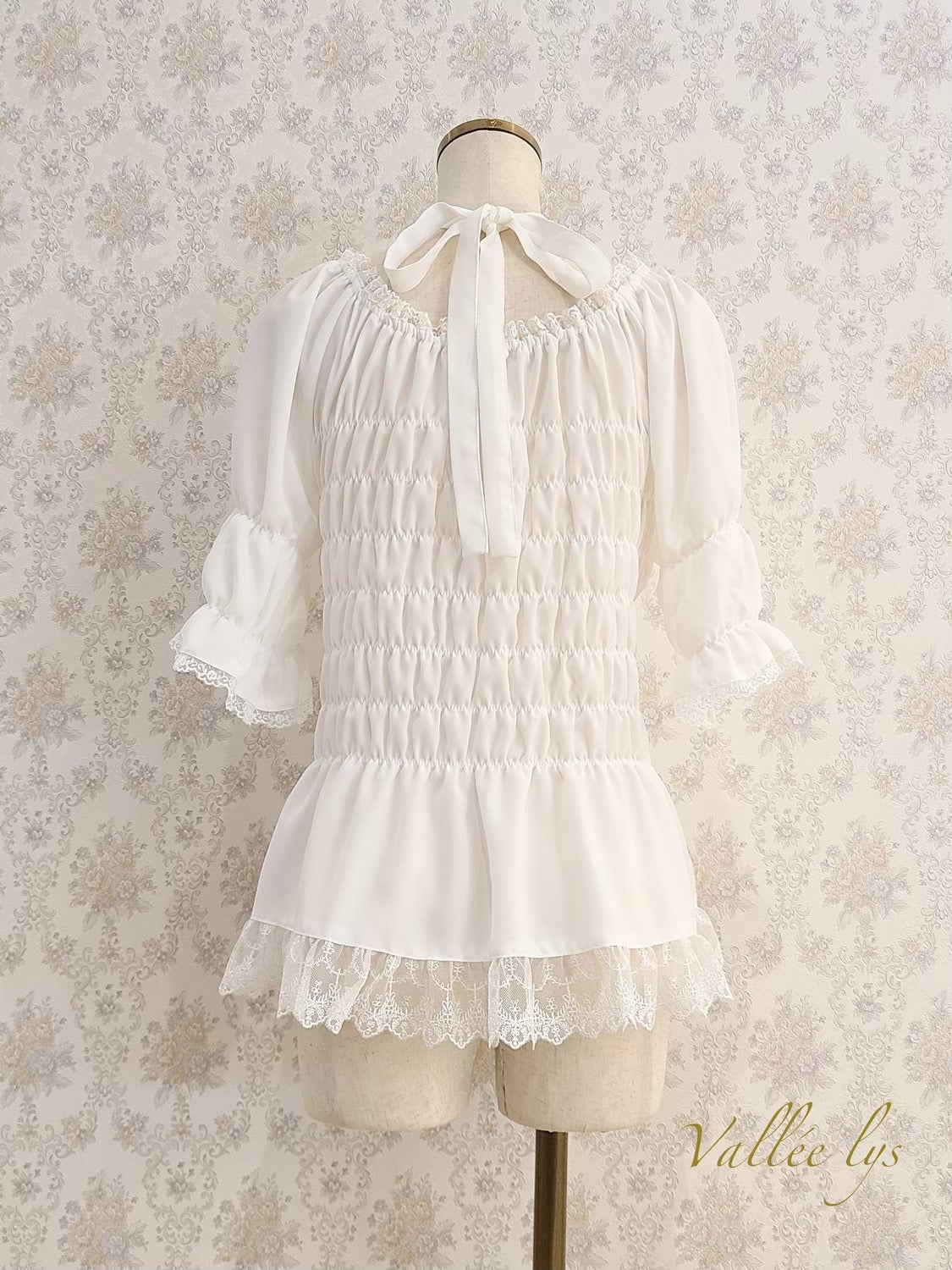 [Vallée Lys] Vallellis 5 -Minute Sleeve Shirring Blouse White