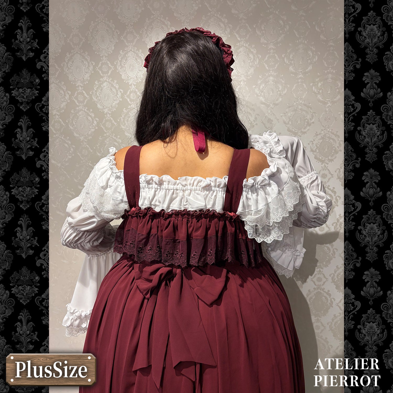 【ATELIER PIERROT】　★ご予約受付中★ Cathedral Veil  Jumper Skirt 　ホワイト/ボルドー/パープル/ネイビー/ブラック　プラスサイズ
