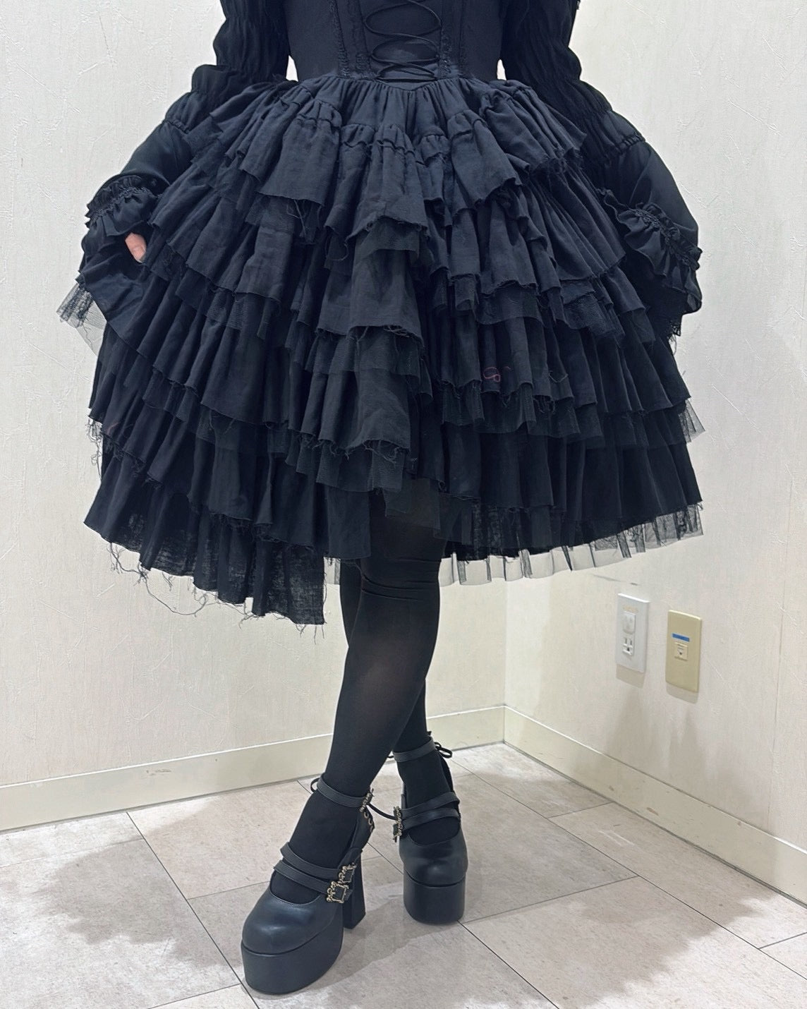 【Vallée lys】ヴァレリス　Nonette Gauze Jumperskirt　ボルドー/グレー/ブラック　サイズ１　★11月下旬~12月上旬発売★