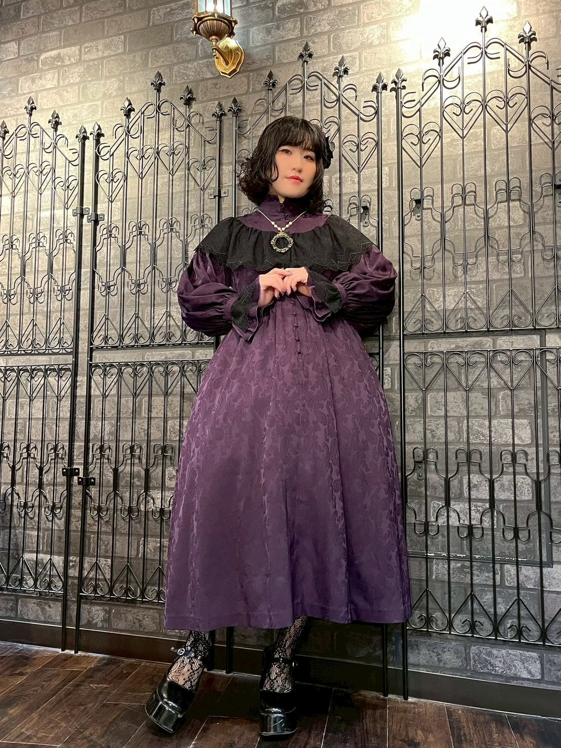 【Sheglit】シェグリット　 "Luisa"ジャガードレースドレス　パープル（アトリエピエロ限定カラー）／ブラック