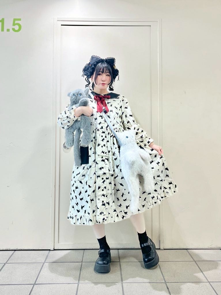 [heavenly garden] Heavenly garden Black cat Sailor dress, white
